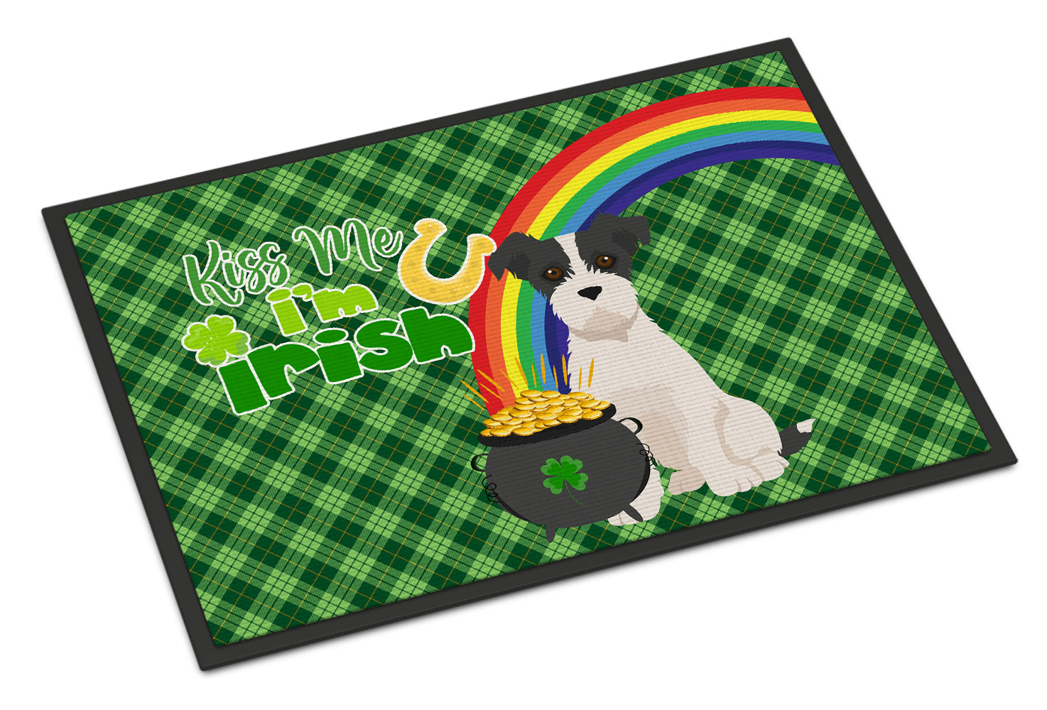 Buy this Black White Wirehair Jack Russell Terrier St. Patrick's Day Indoor or Outdoor Mat 24x36