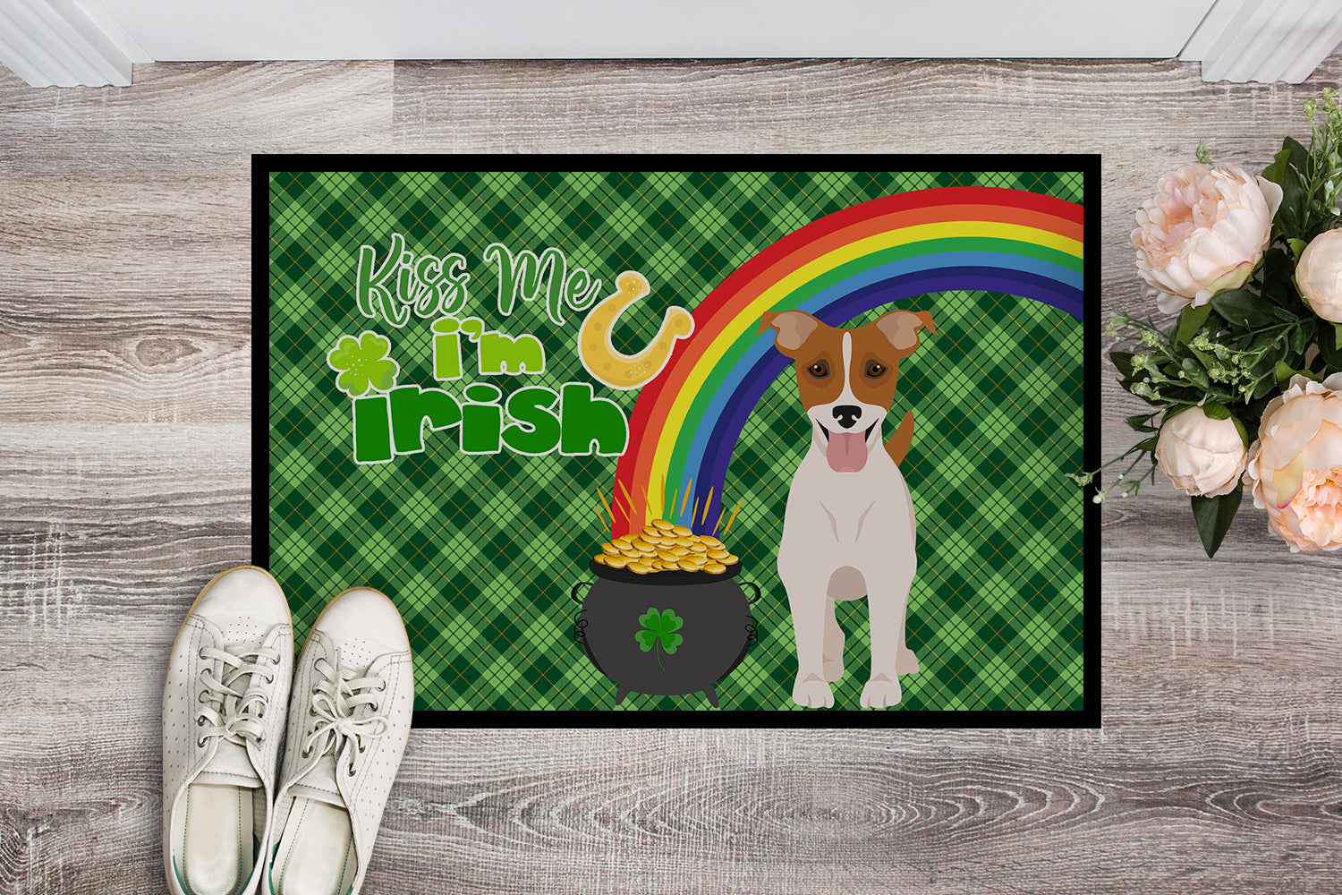 Buy this Brown White Smooth Jack Russell Terrier St. Patrick's Day Indoor or Outdoor Mat 24x36