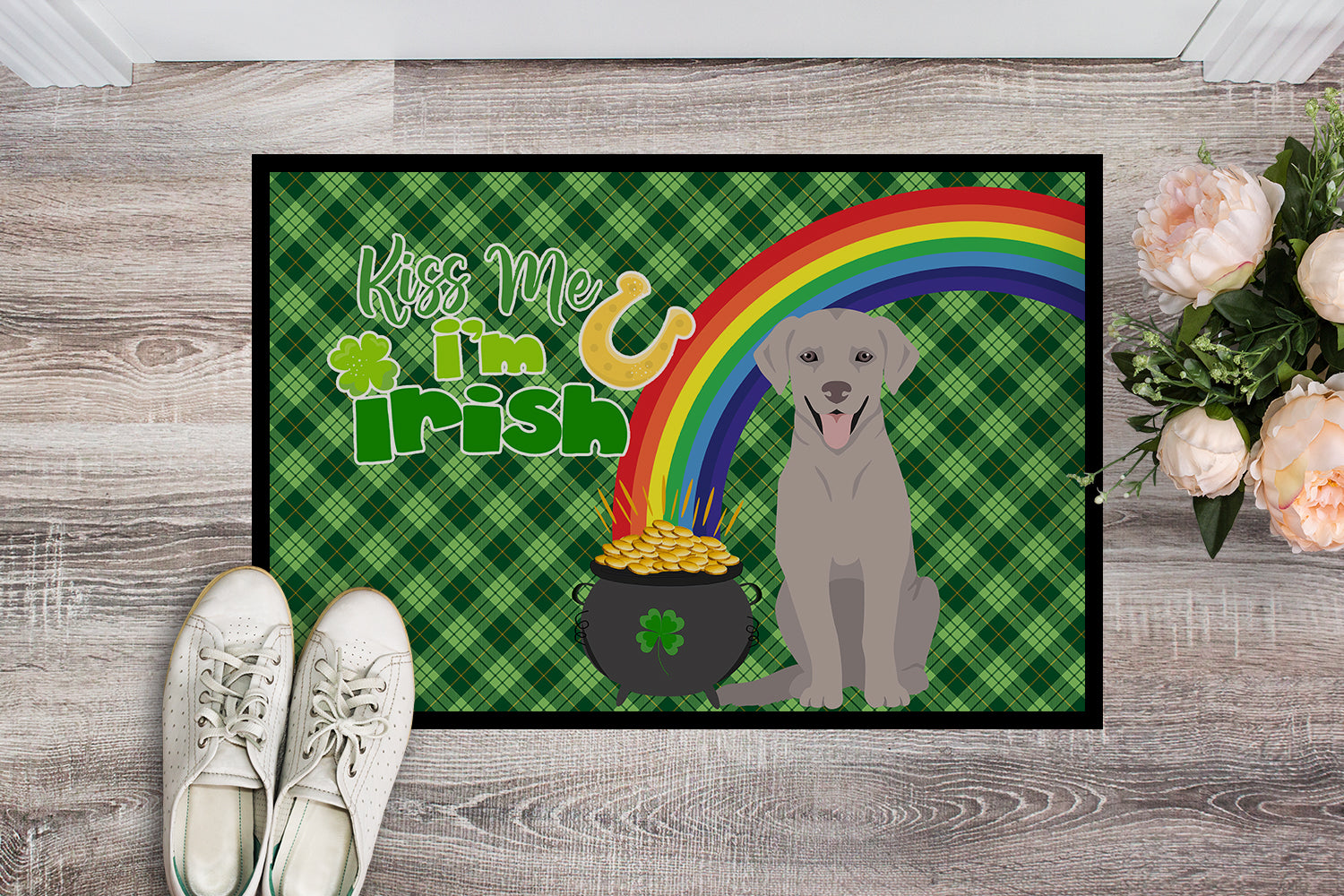 Buy this Gray Labrador Retriever St. Patrick's Day Indoor or Outdoor Mat 24x36