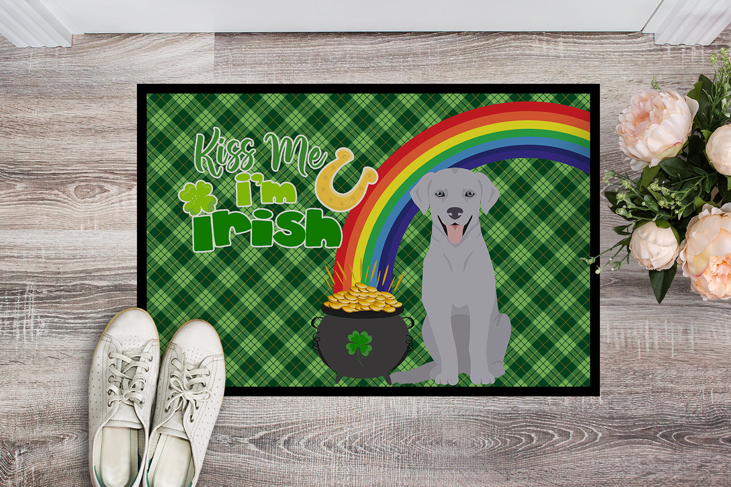 Buy this Silver Labrador Retriever St. Patrick's Day Indoor or Outdoor Mat 24x36