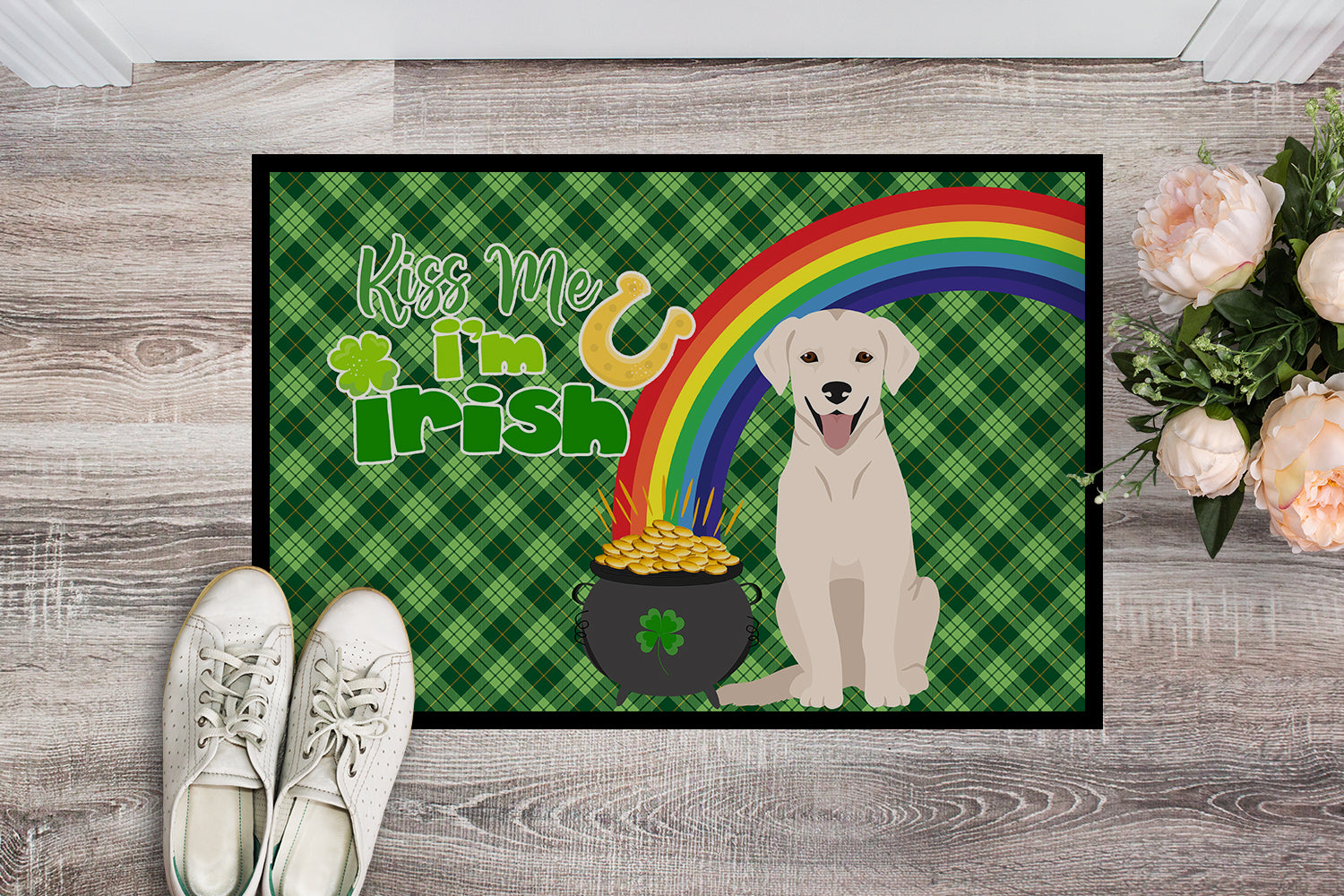 Buy this White Cream Labrador Retriever St. Patrick's Day Indoor or Outdoor Mat 24x36