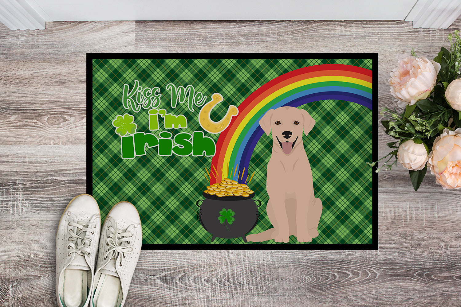 Buy this Yellow Labrador Retriever St. Patrick's Day Indoor or Outdoor Mat 24x36