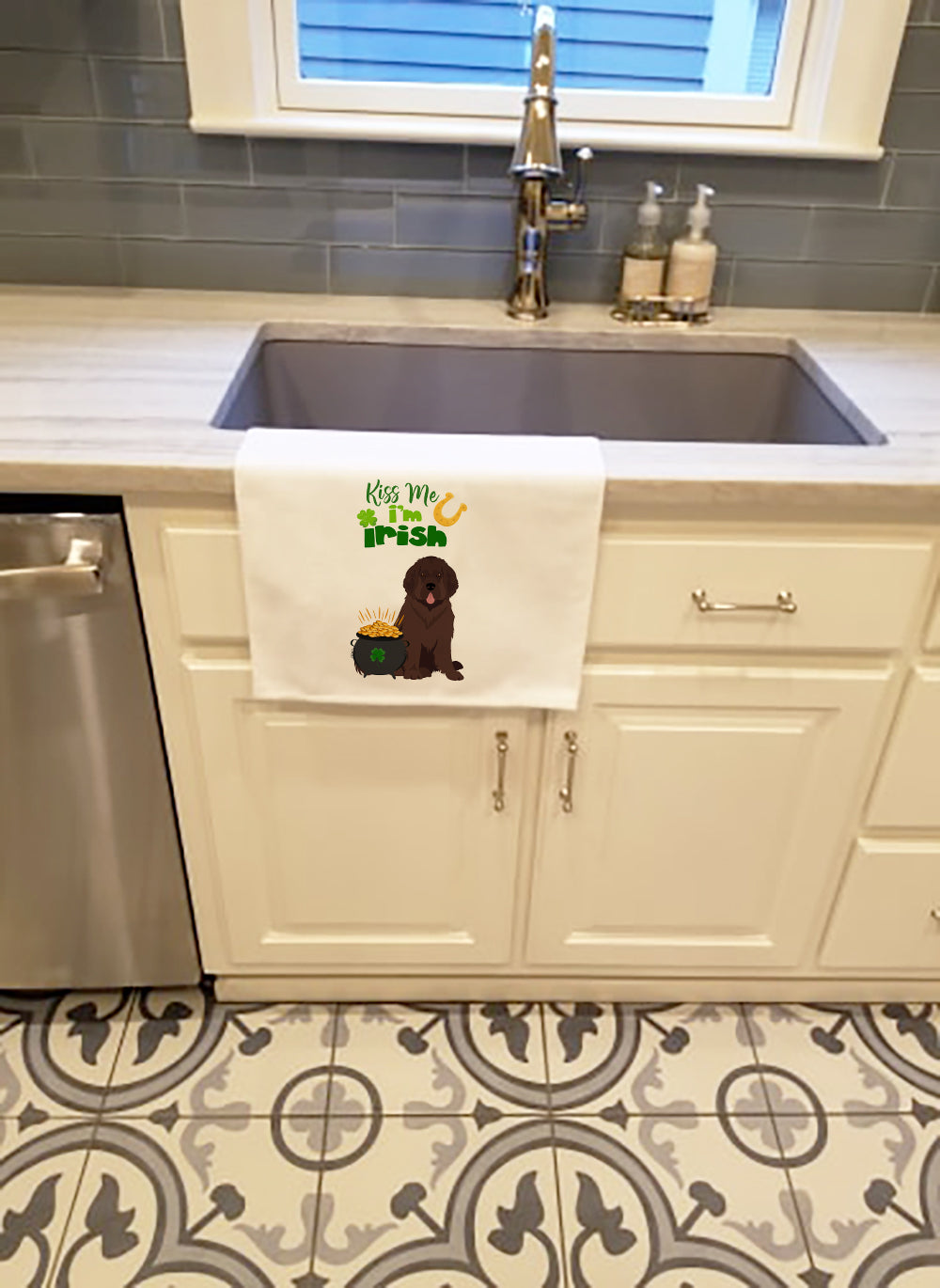 Buy this Brown Newfoundland St. Patrick's Day White Kitchen Towel Set of 2 Dish Towels