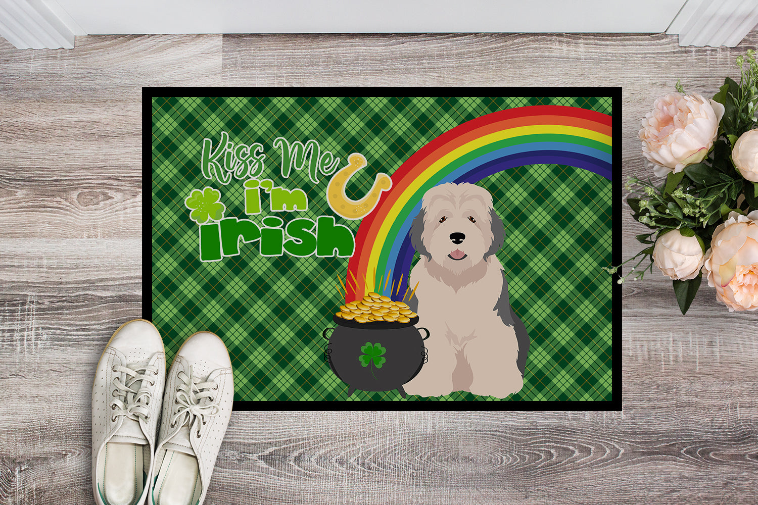 Buy this Old English Sheepdog St. Patrick's Day Indoor or Outdoor Mat 24x36