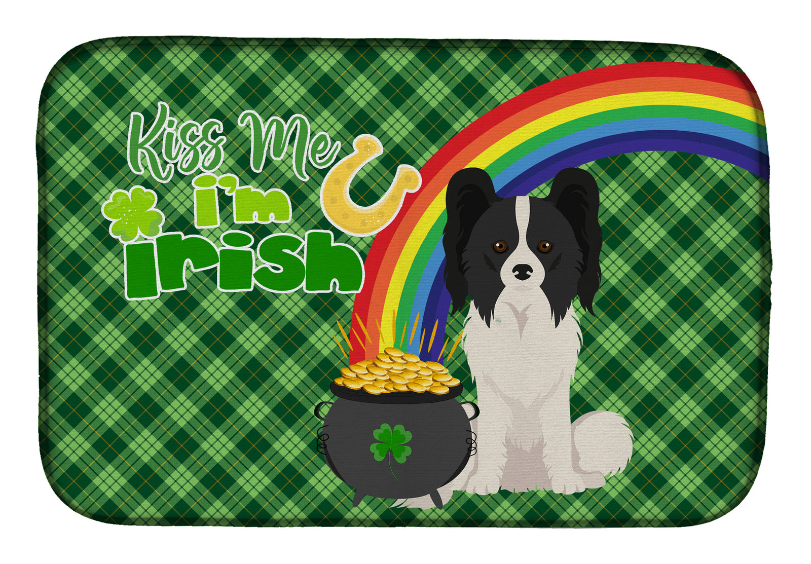 Black and White Papillon St. Patrick's Day Dish Drying Mat