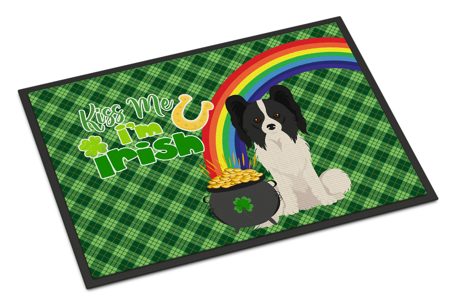 Buy this Black and White Papillon St. Patrick's Day Indoor or Outdoor Mat 24x36