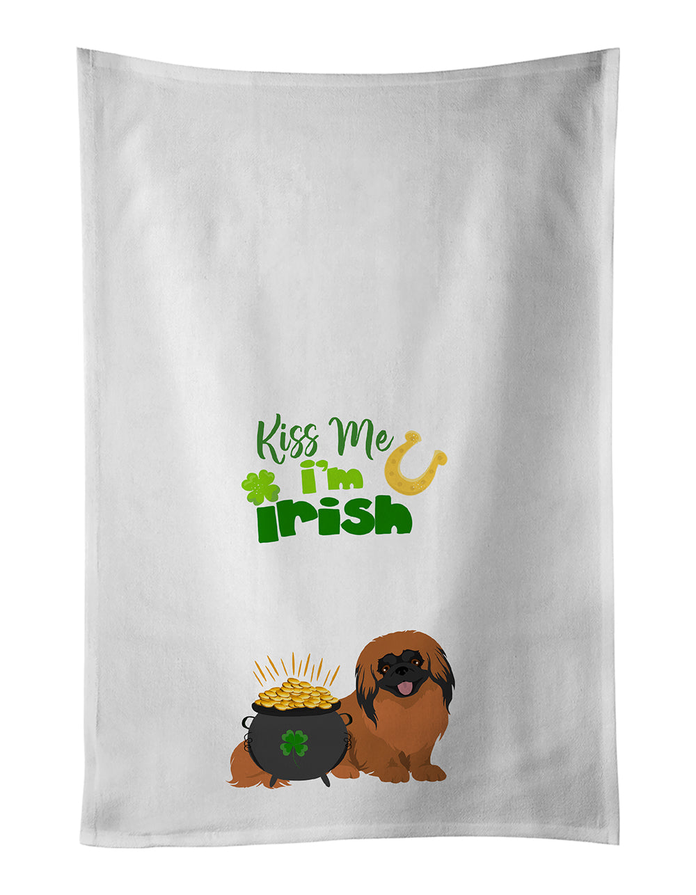 Buy this Red Pekingese St. Patrick's Day White Kitchen Towel Set of 2 Dish Towels
