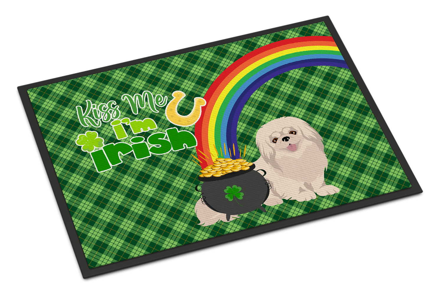 Buy this White Pekingese St. Patrick's Day Indoor or Outdoor Mat 24x36