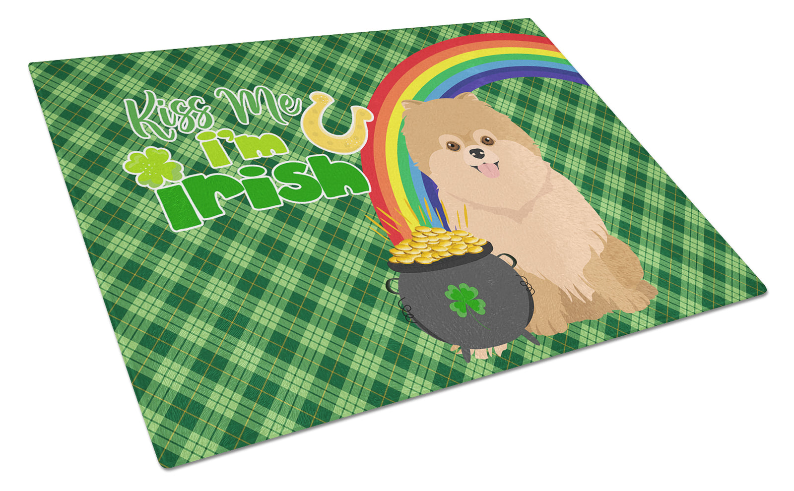 Buy this Orange Pomeranian St. Patrick's Day Glass Cutting Board Large