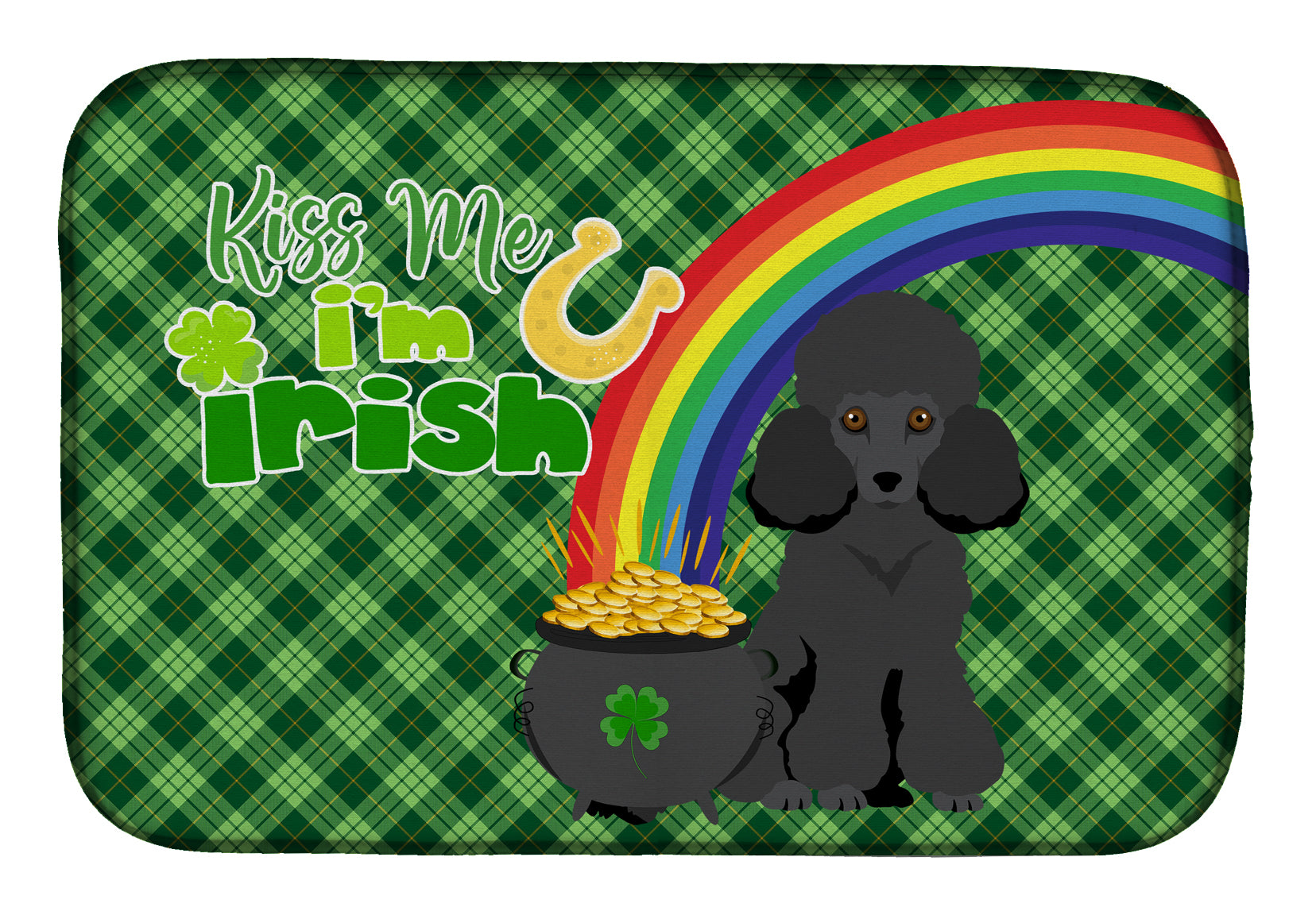 Toy Black Poodle St. Patrick's Day Dish Drying Mat