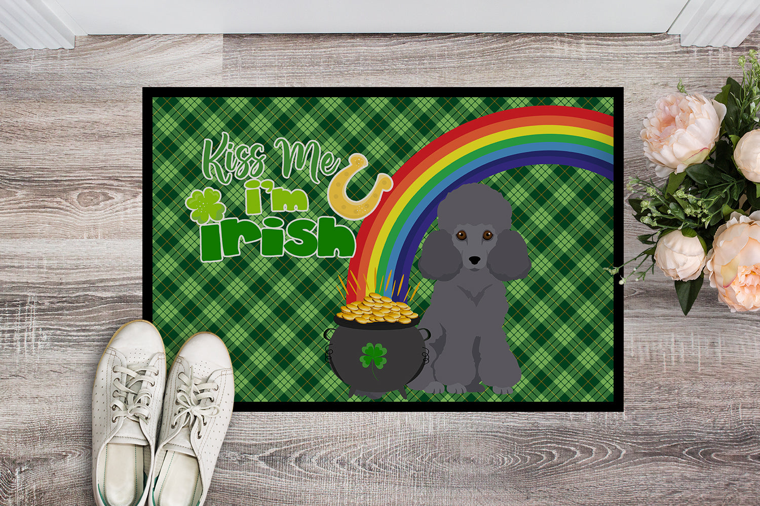 Buy this Toy Grey Poodle St. Patrick's Day Indoor or Outdoor Mat 24x36