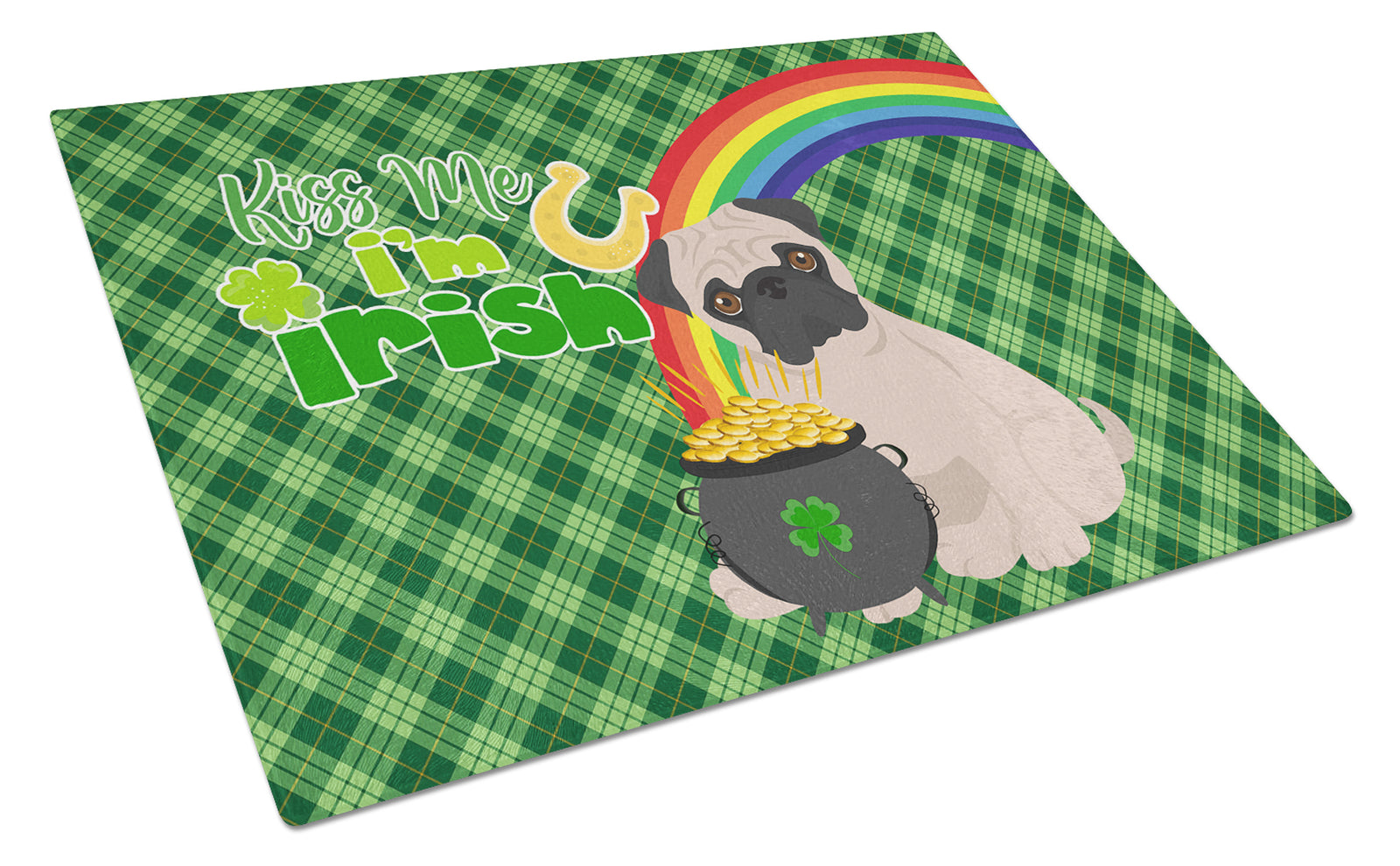 Buy this Fawn Pug St. Patrick's Day Glass Cutting Board Large