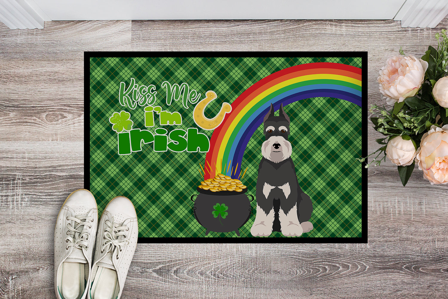 Buy this Black and Silver Schnauzer St. Patrick's Day Indoor or Outdoor Mat 24x36