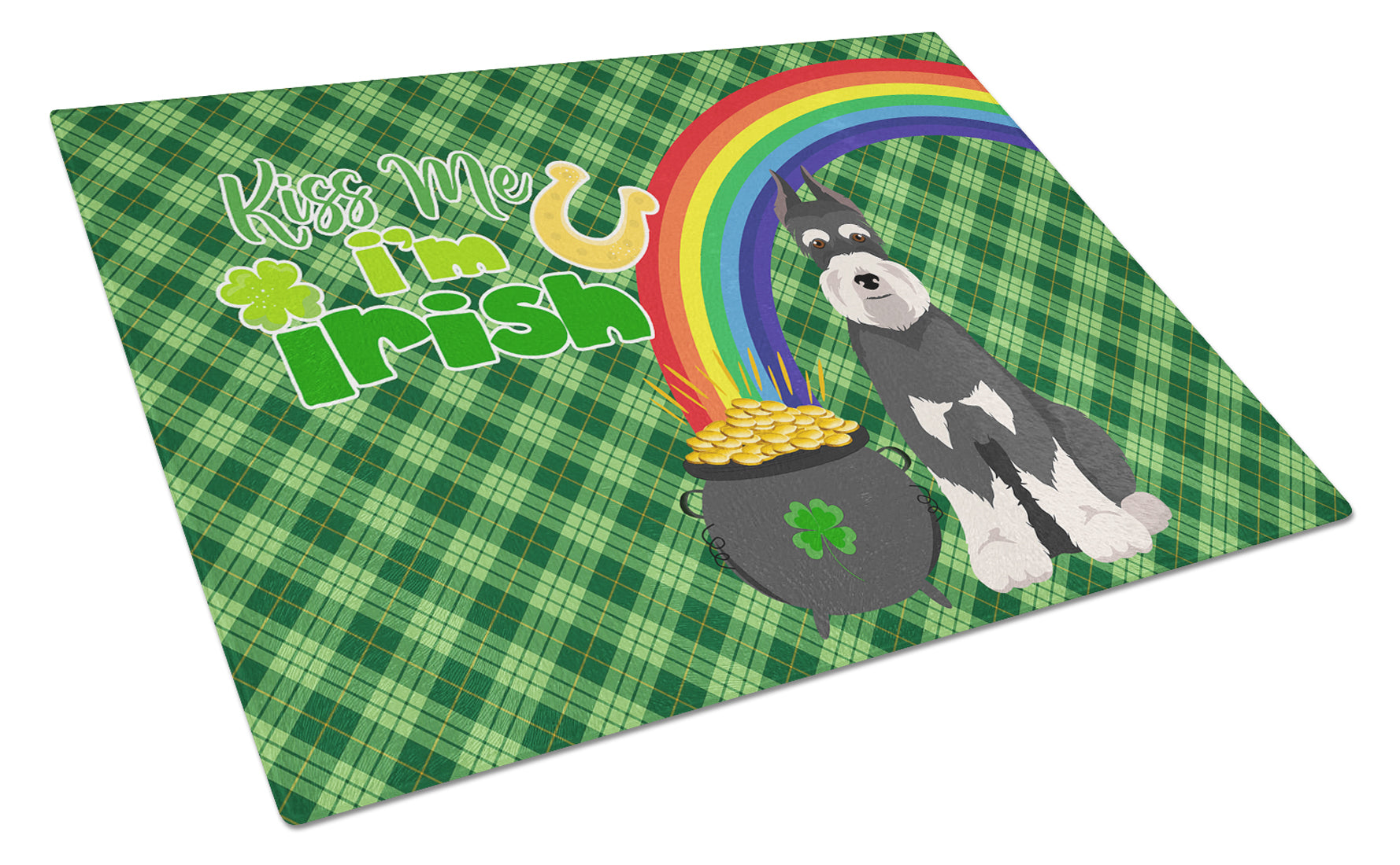 Buy this Black and Silver Schnauzer St. Patrick's Day Glass Cutting Board Large