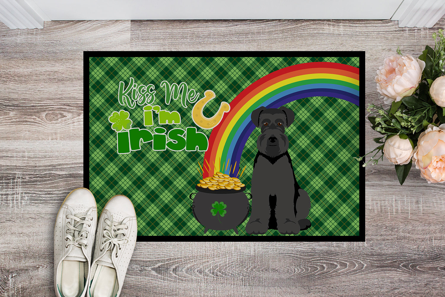 Buy this Black Natural Ears Schnauzer St. Patrick's Day Indoor or Outdoor Mat 24x36