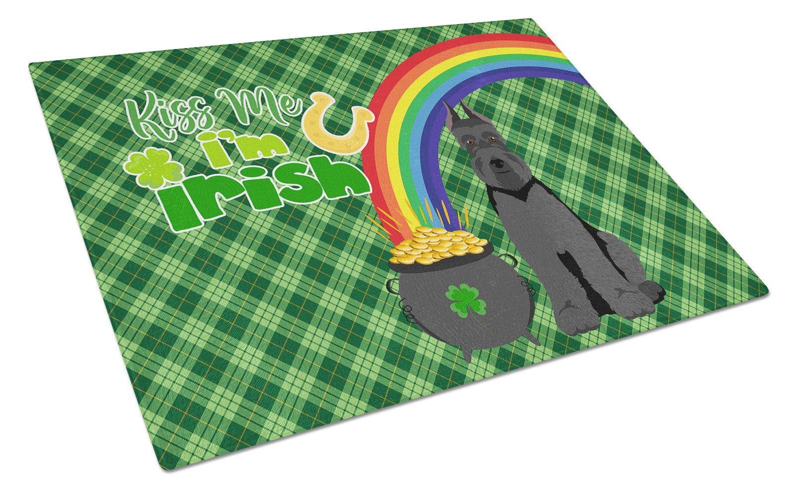 Buy this Black Schnauzer St. Patrick's Day Glass Cutting Board Large