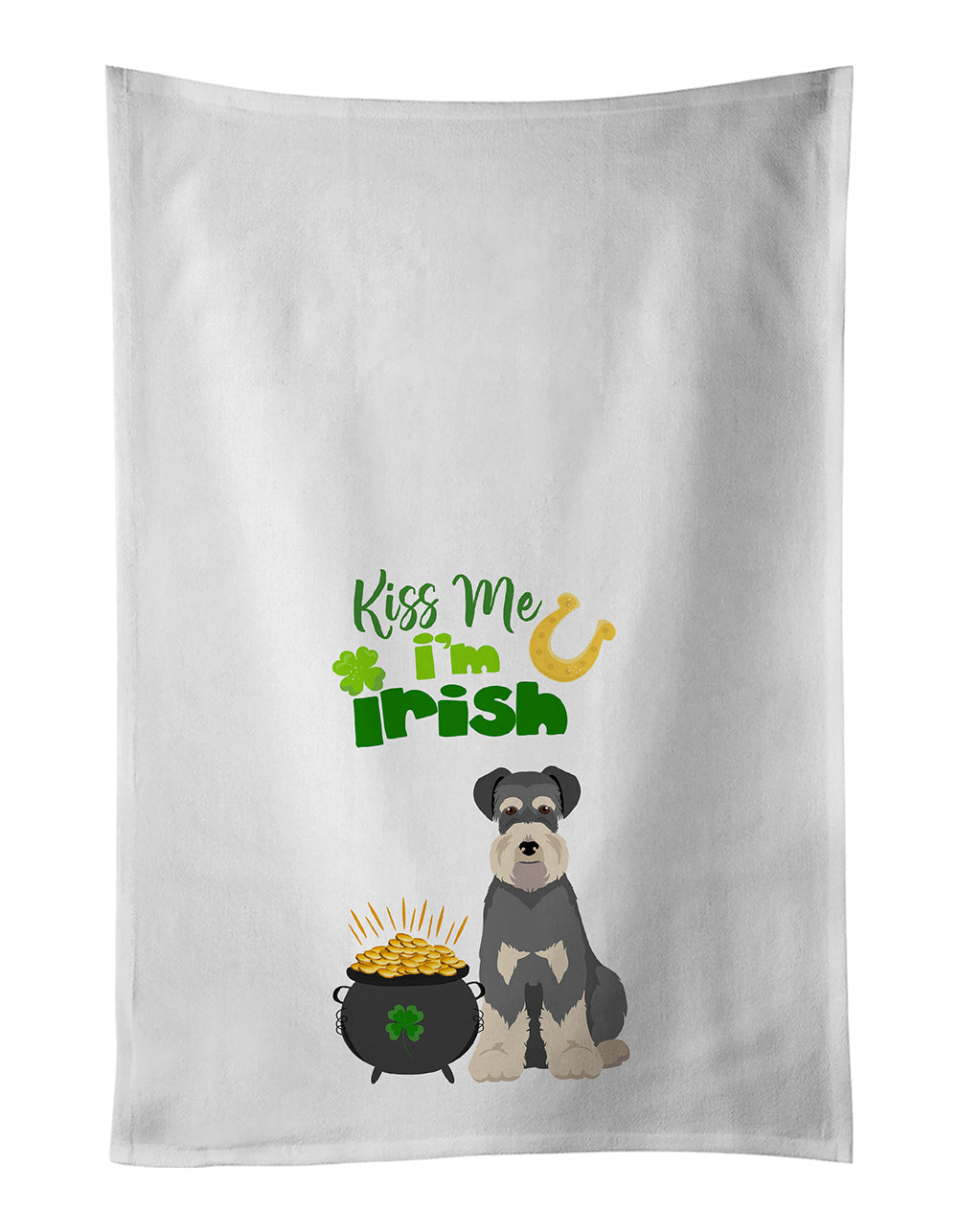 Buy this Salt Pepper Natural Ears Schnauzer St. Patrick's Day White Kitchen Towel Set of 2 Dish Towels
