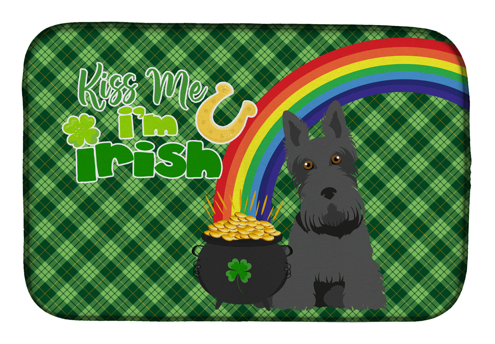 Black Scottish Terrier St. Patrick's Day Dish Drying Mat