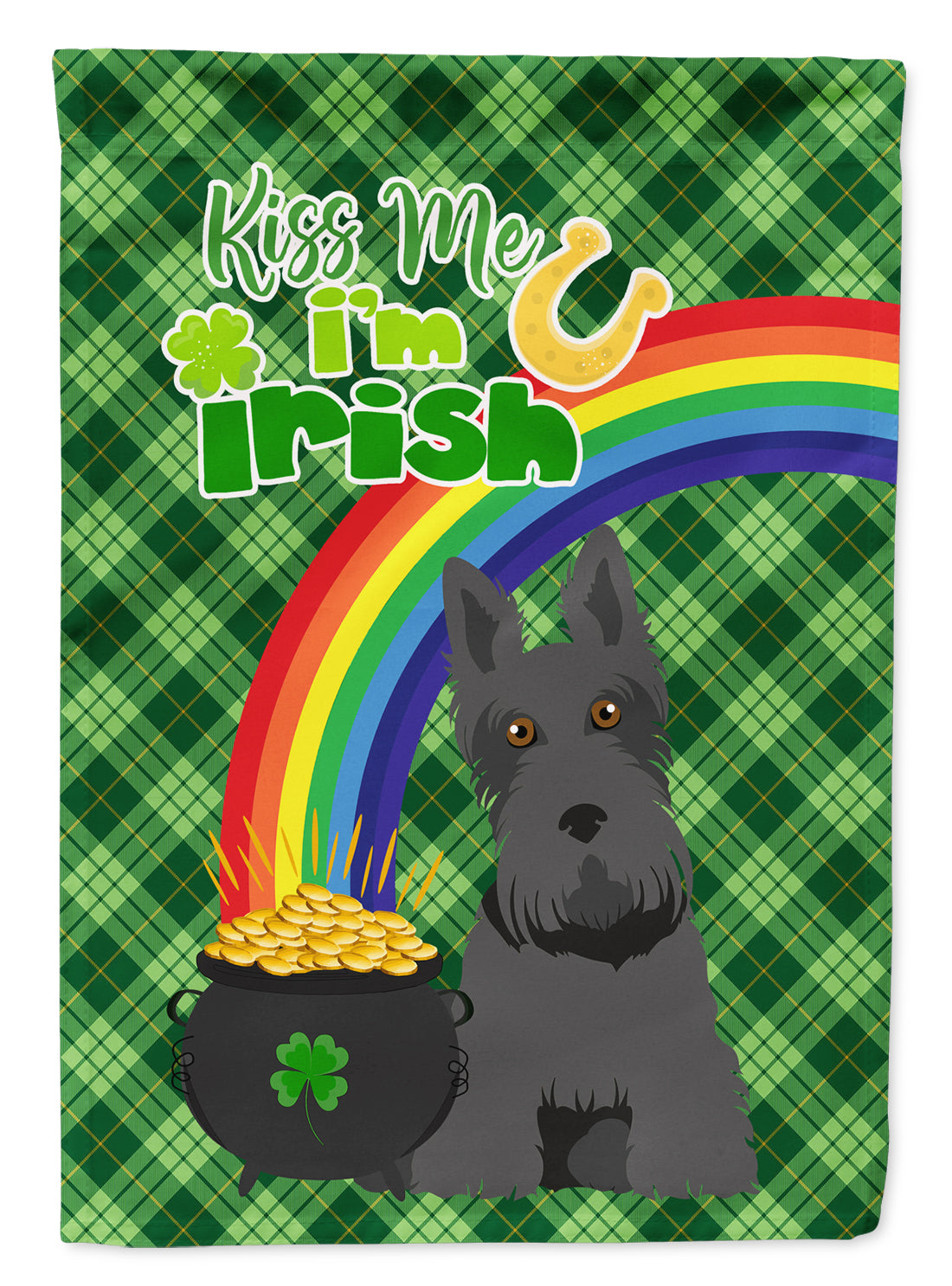 Black Scottish Terrier St. Patrick's Day Flag Garden Size