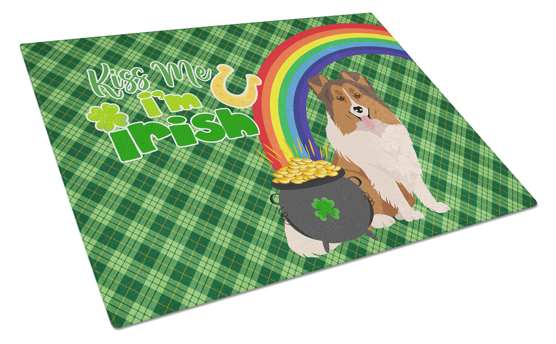 Buy this Sable Sheltie St. Patrick's Day Glass Cutting Board Large