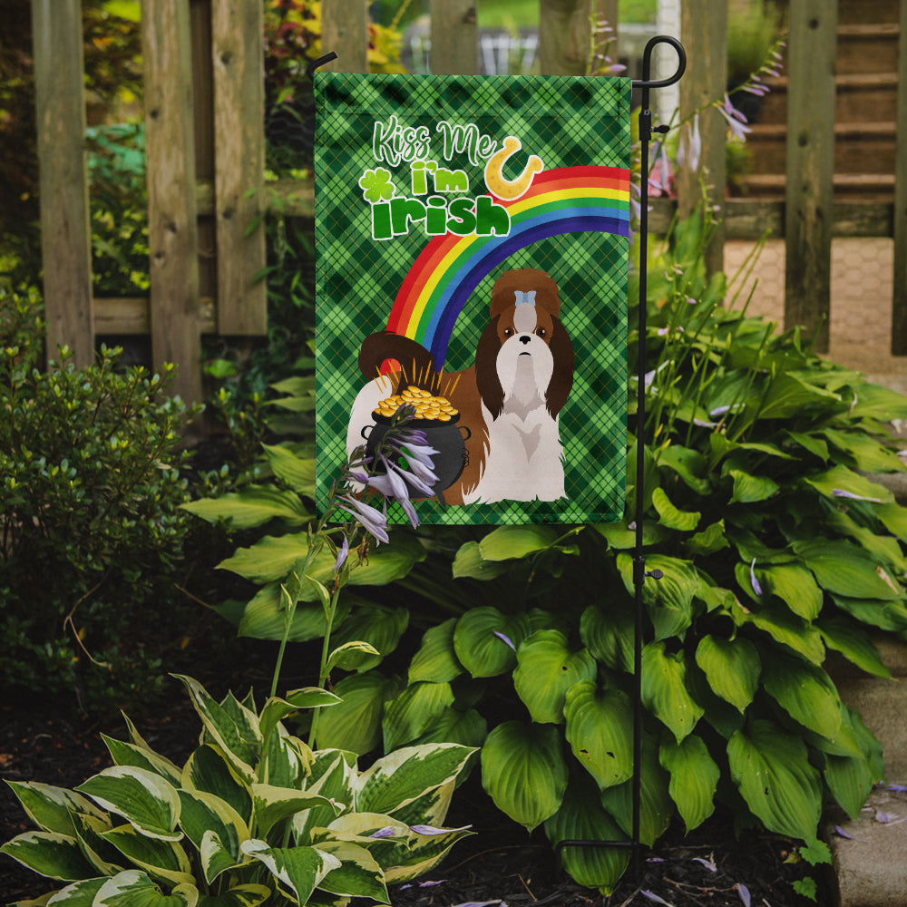 Red and White Shih Tzu St. Patrick's Day Flag Garden Size