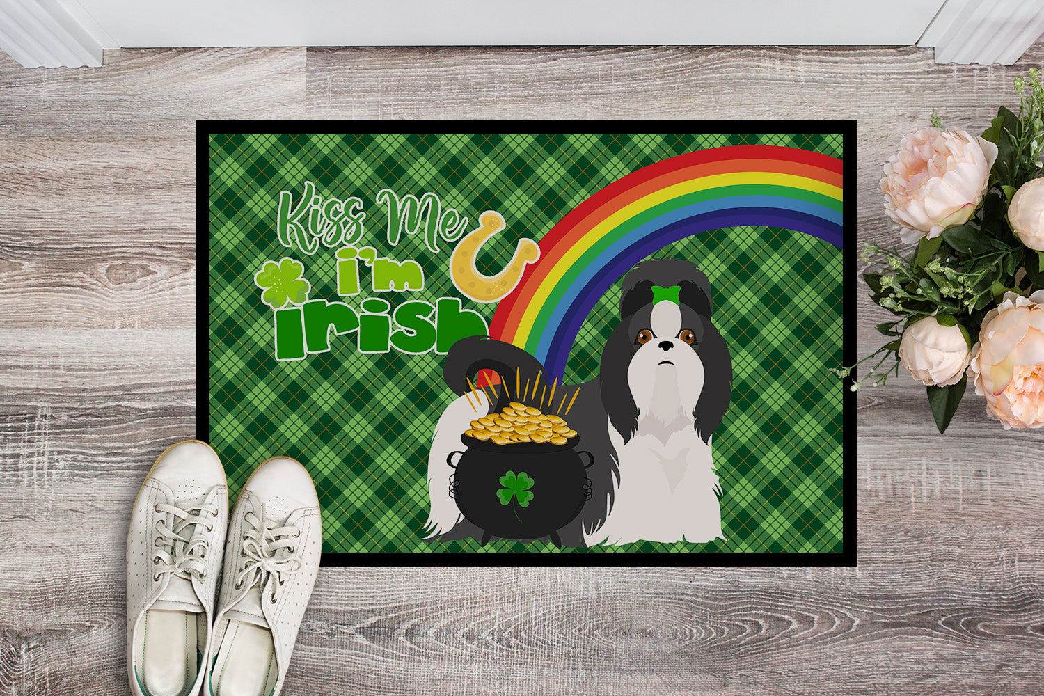 Buy this Black and White Shih Tzu St. Patrick's Day Indoor or Outdoor Mat 24x36
