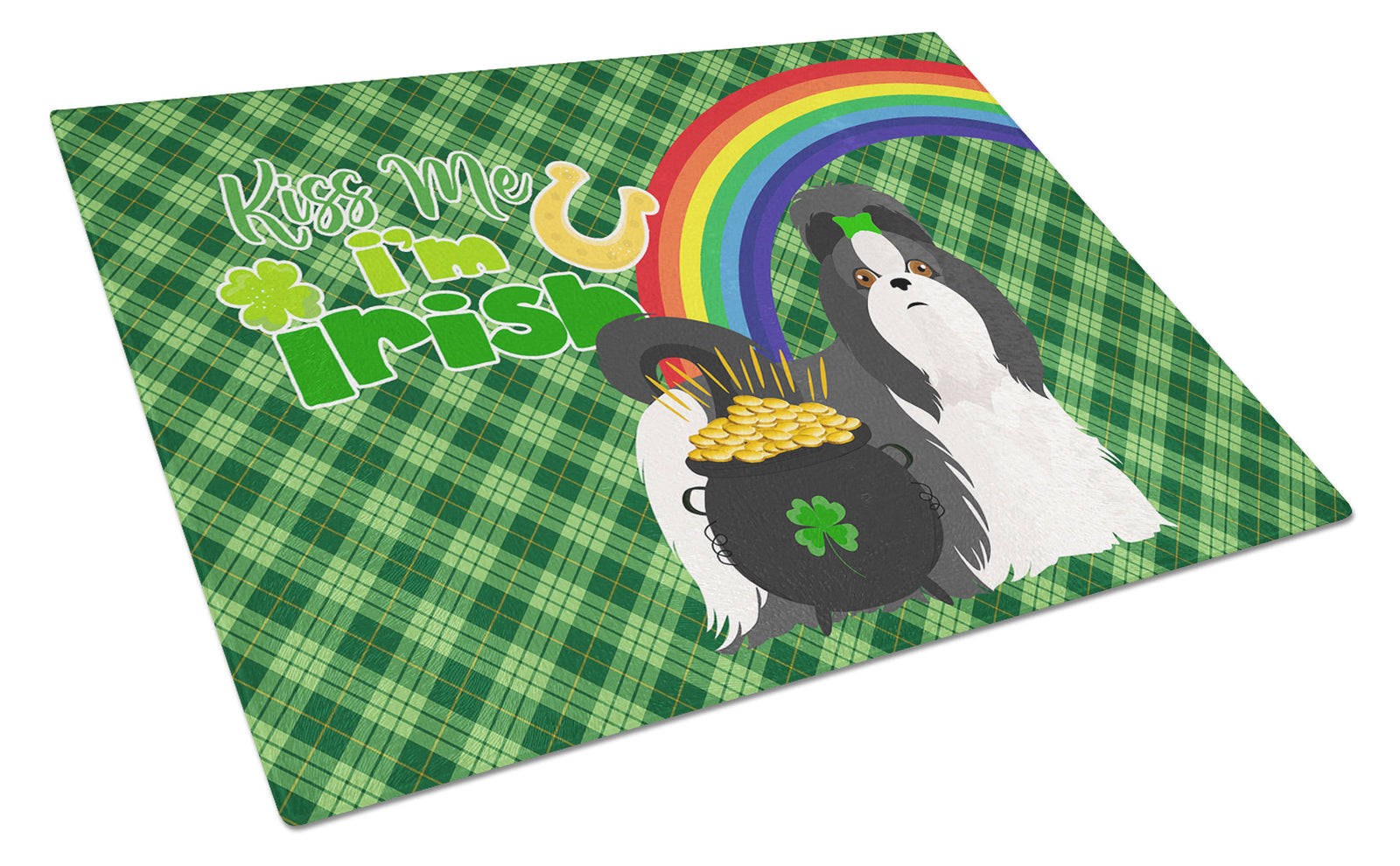 Buy this Black and White Shih Tzu St. Patrick's Day Glass Cutting Board Large