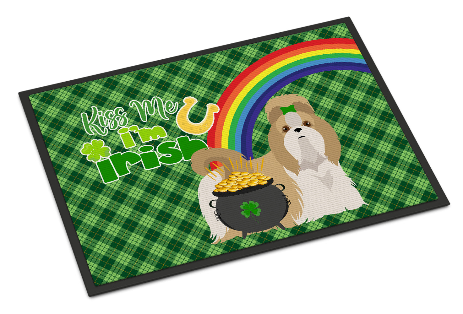 Buy this Gold and White Shih Tzu St. Patrick's Day Indoor or Outdoor Mat 24x36