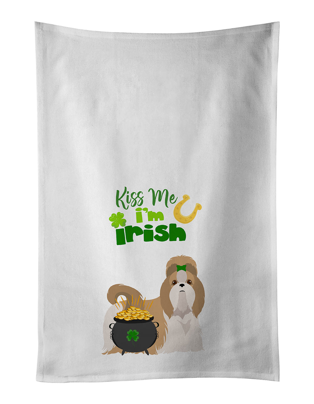 Buy this Gold and White Shih Tzu St. Patrick's Day White Kitchen Towel Set of 2 Dish Towels