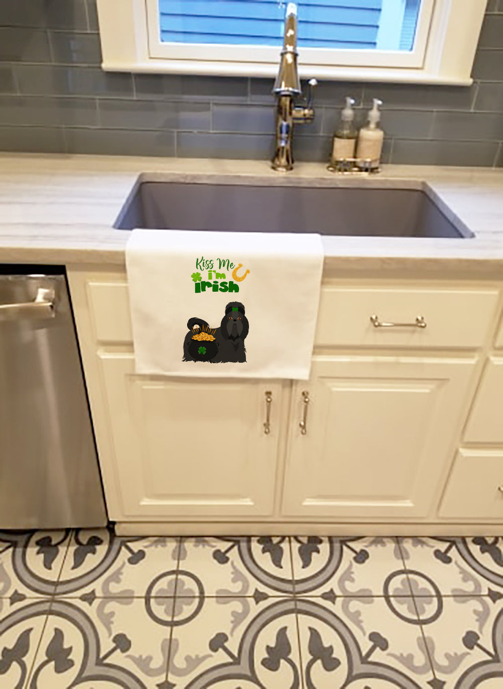 Buy this Black Shih Tzu St. Patrick's Day White Kitchen Towel Set of 2 Dish Towels