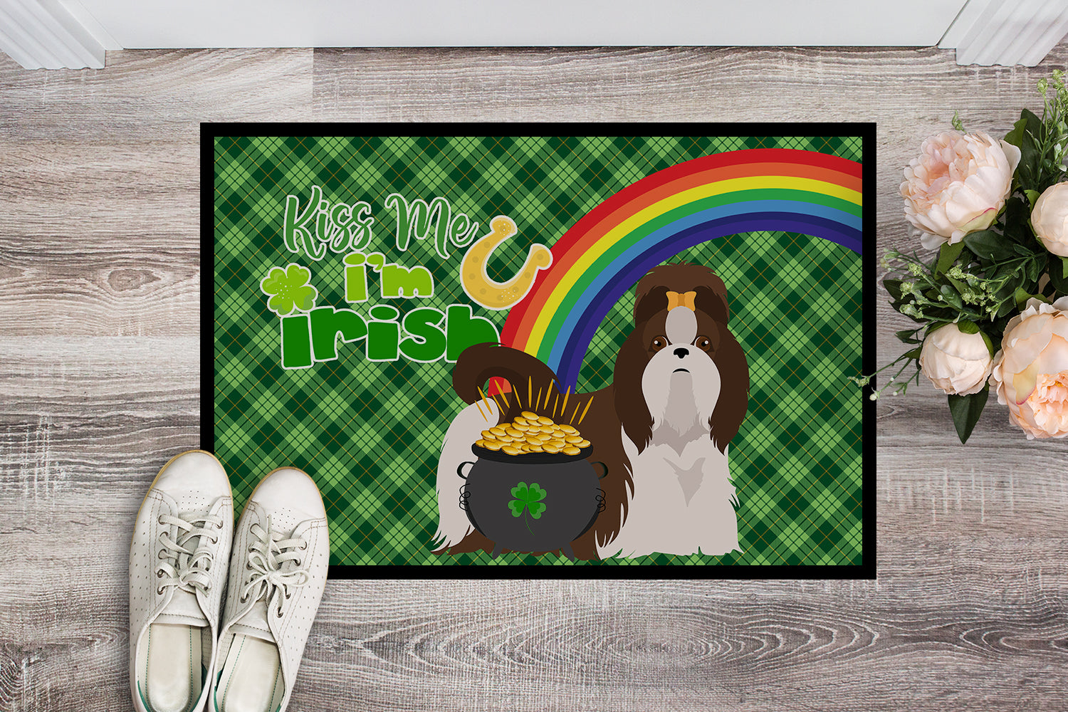 Buy this Liver and White Shih Tzu St. Patrick's Day Indoor or Outdoor Mat 24x36