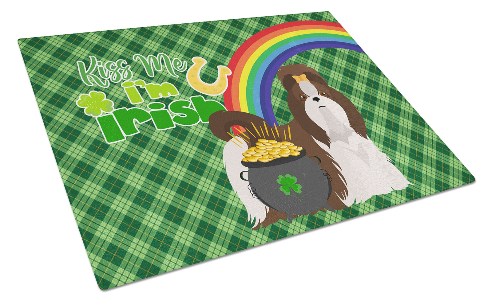 Buy this Liver and White Shih Tzu St. Patrick's Day Glass Cutting Board Large