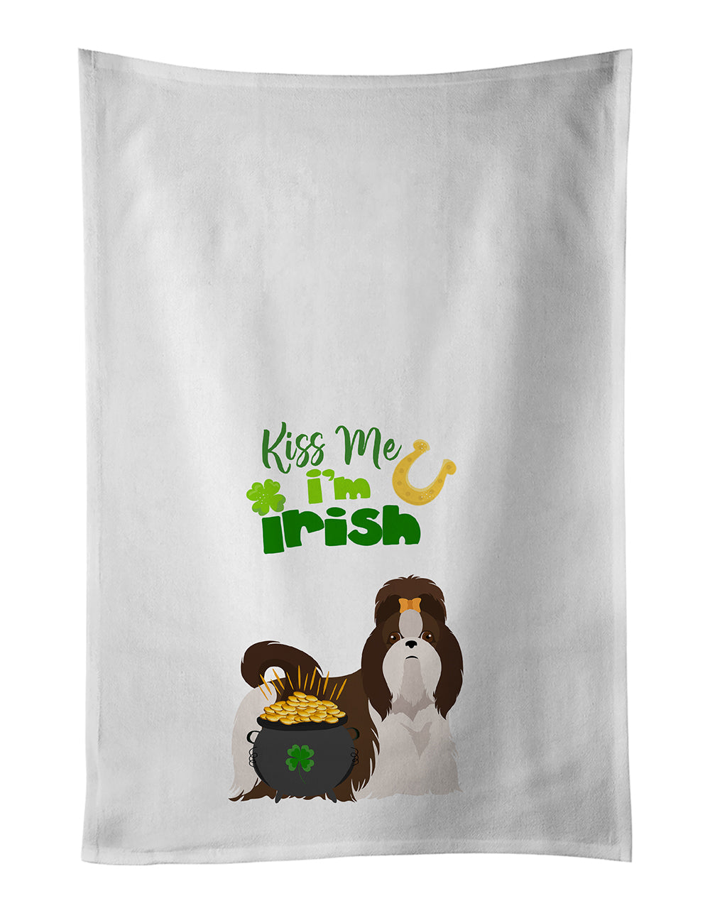 Buy this Liver and White Shih Tzu St. Patrick's Day White Kitchen Towel Set of 2 Dish Towels