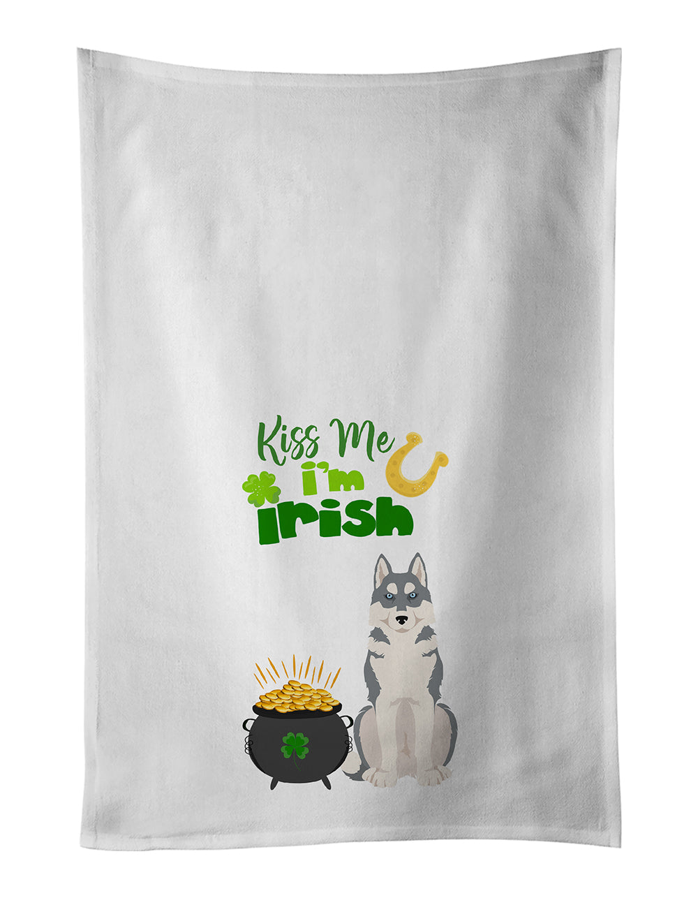 Buy this Grey Siberian Husky St. Patrick's Day White Kitchen Towel Set of 2 Dish Towels
