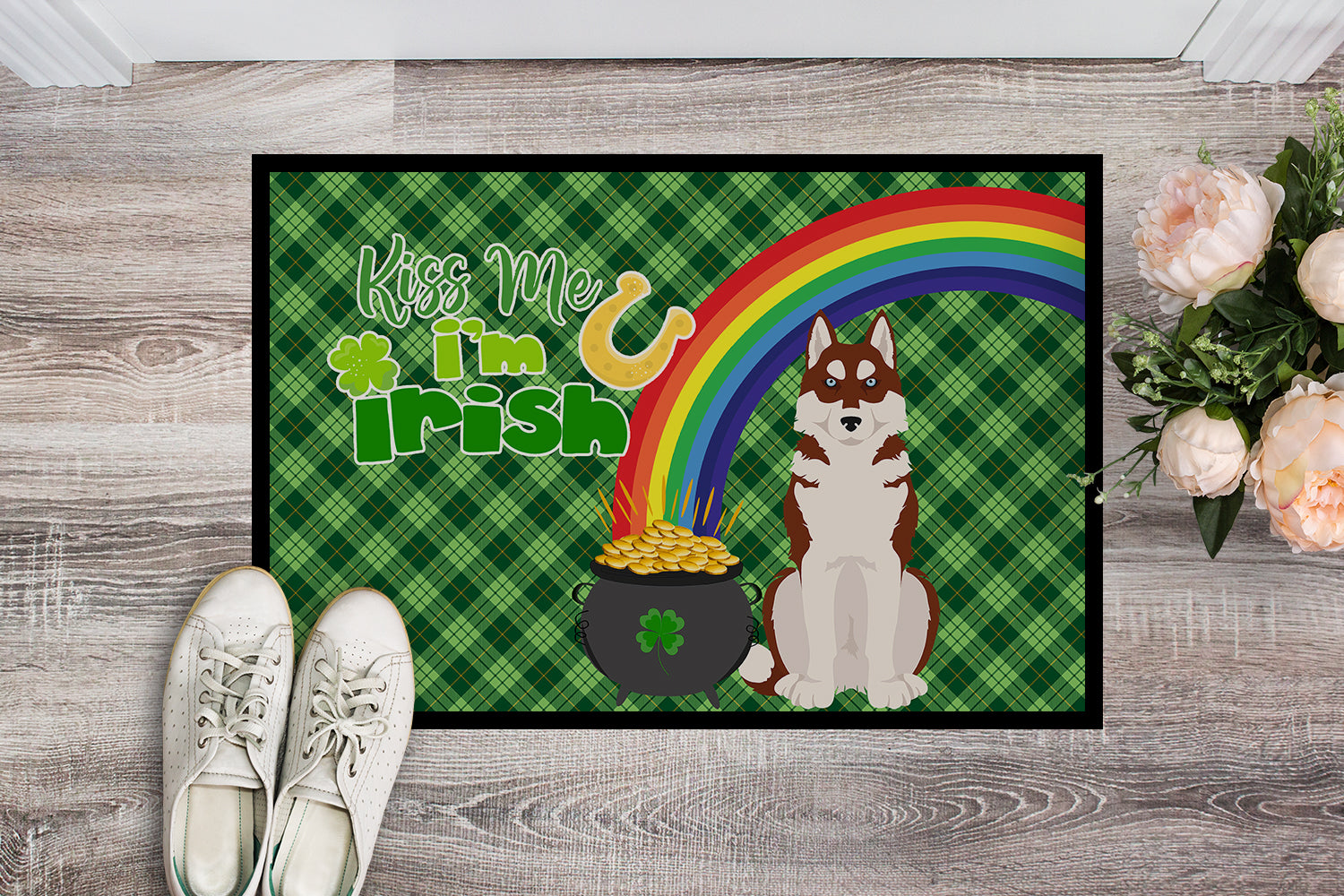 Buy this Red Siberian Husky St. Patrick's Day Indoor or Outdoor Mat 24x36