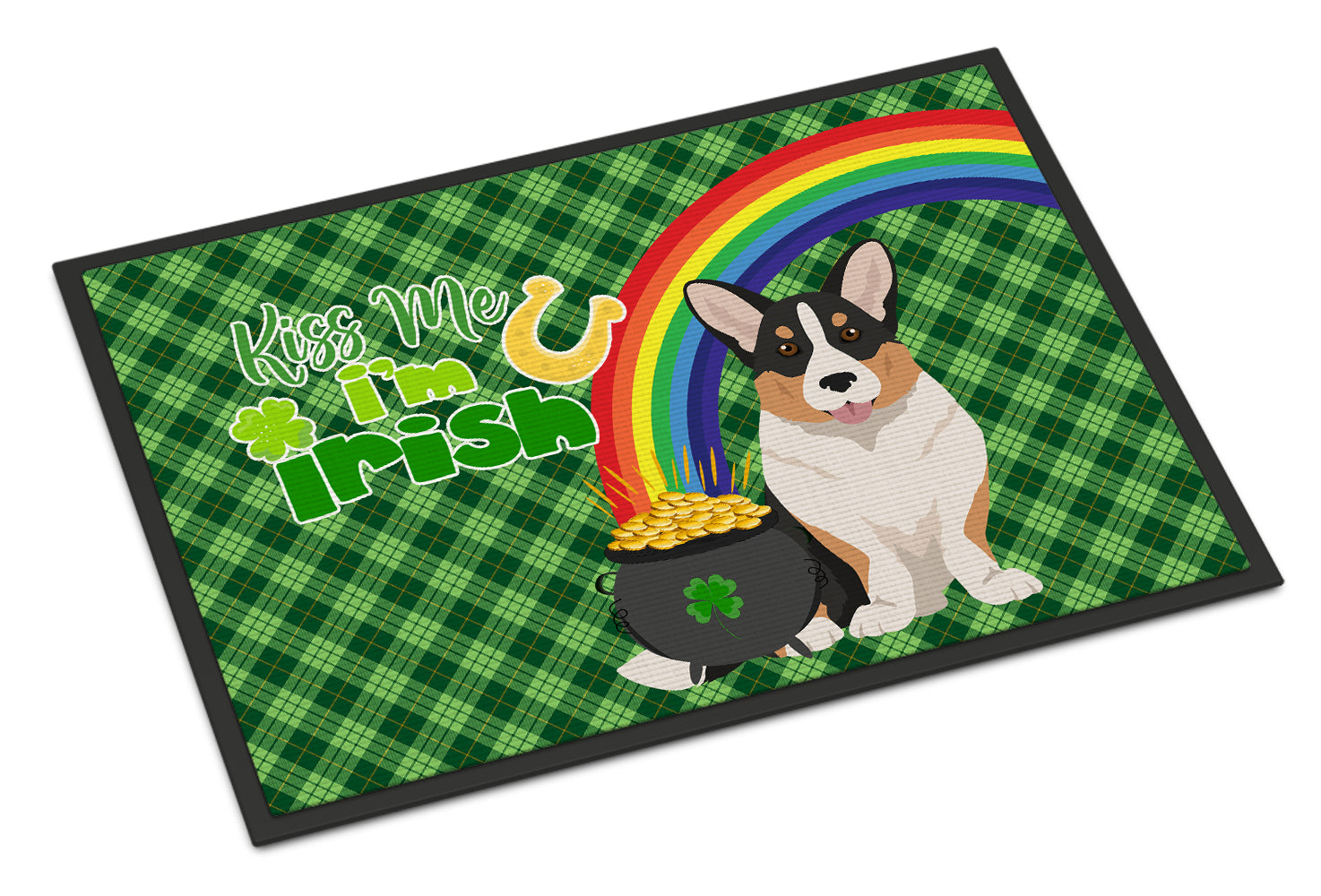 Buy this Tricolor Cardigan Corgi St. Patrick's Day Indoor or Outdoor Mat 24x36