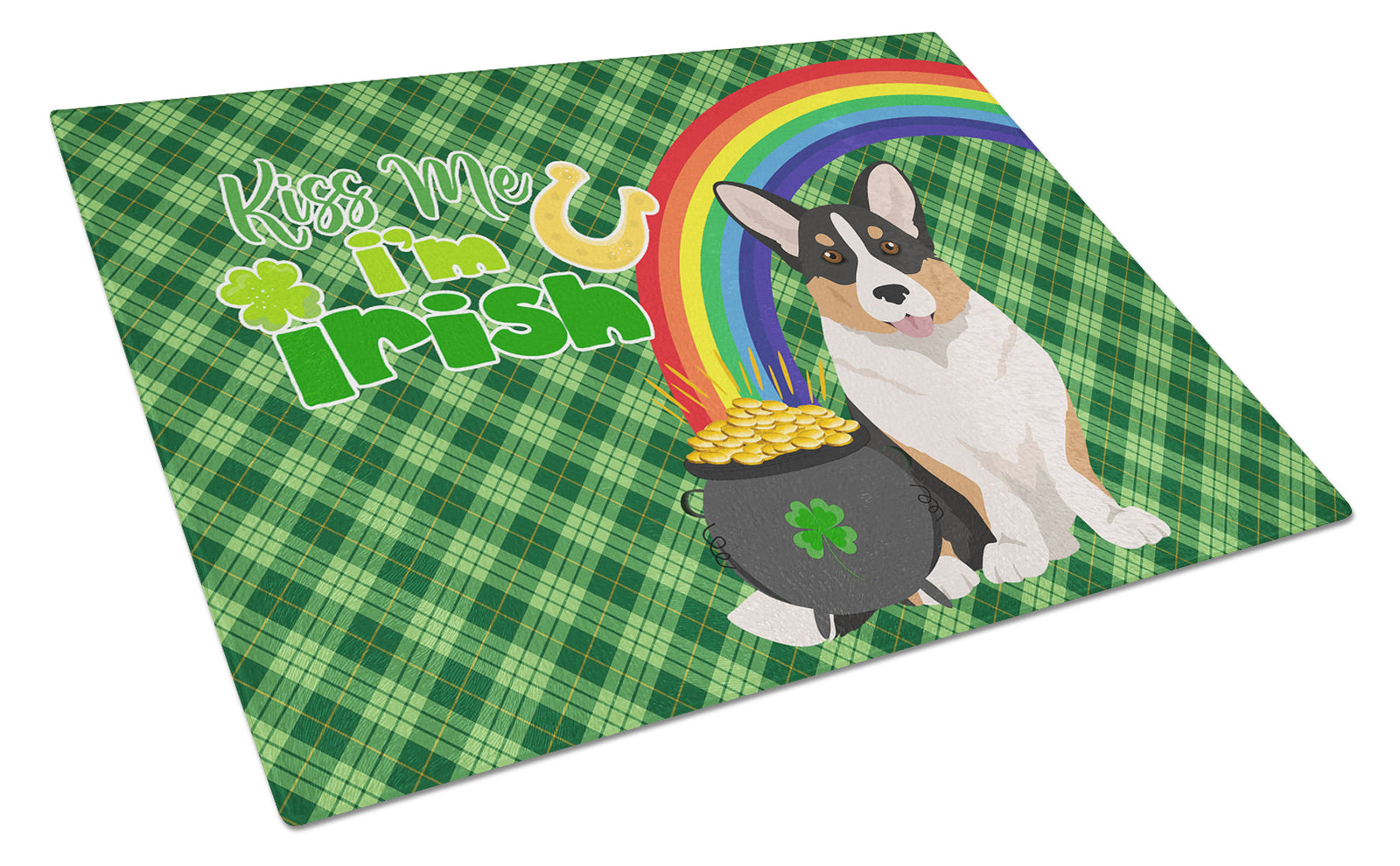 Buy this Tricolor Cardigan Corgi St. Patrick's Day Glass Cutting Board Large