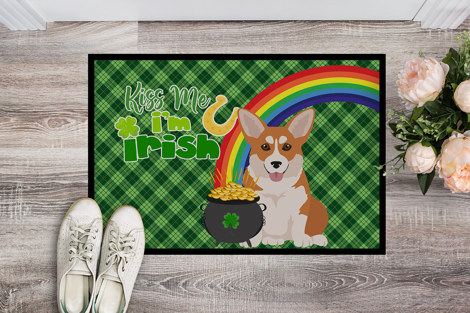 Buy this Red Pembroke Corgi St. Patrick's Day Indoor or Outdoor Mat 24x36