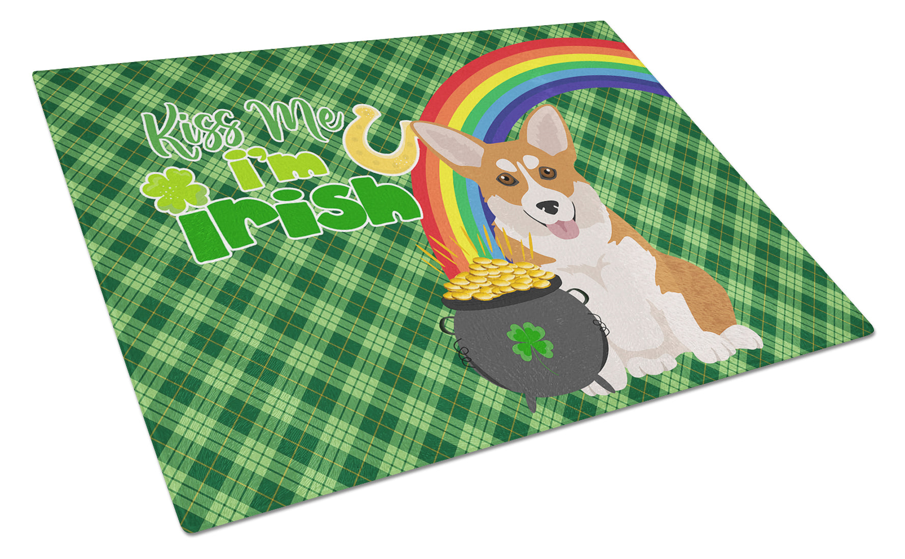 Buy this Red Pembroke Corgi St. Patrick's Day Glass Cutting Board Large