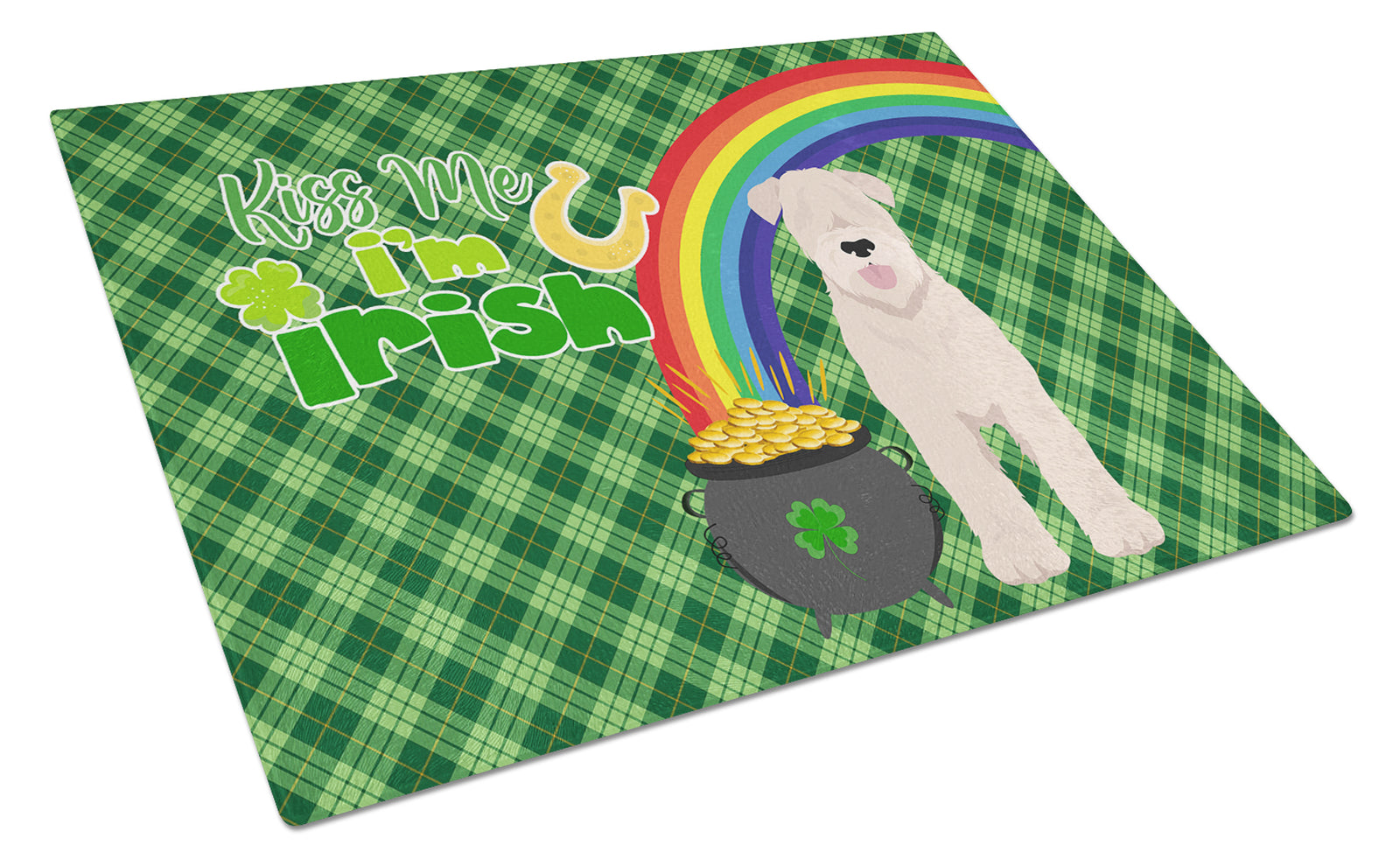 Buy this Soft Coated Wheaten Terrier St. Patrick's Day Glass Cutting Board Large