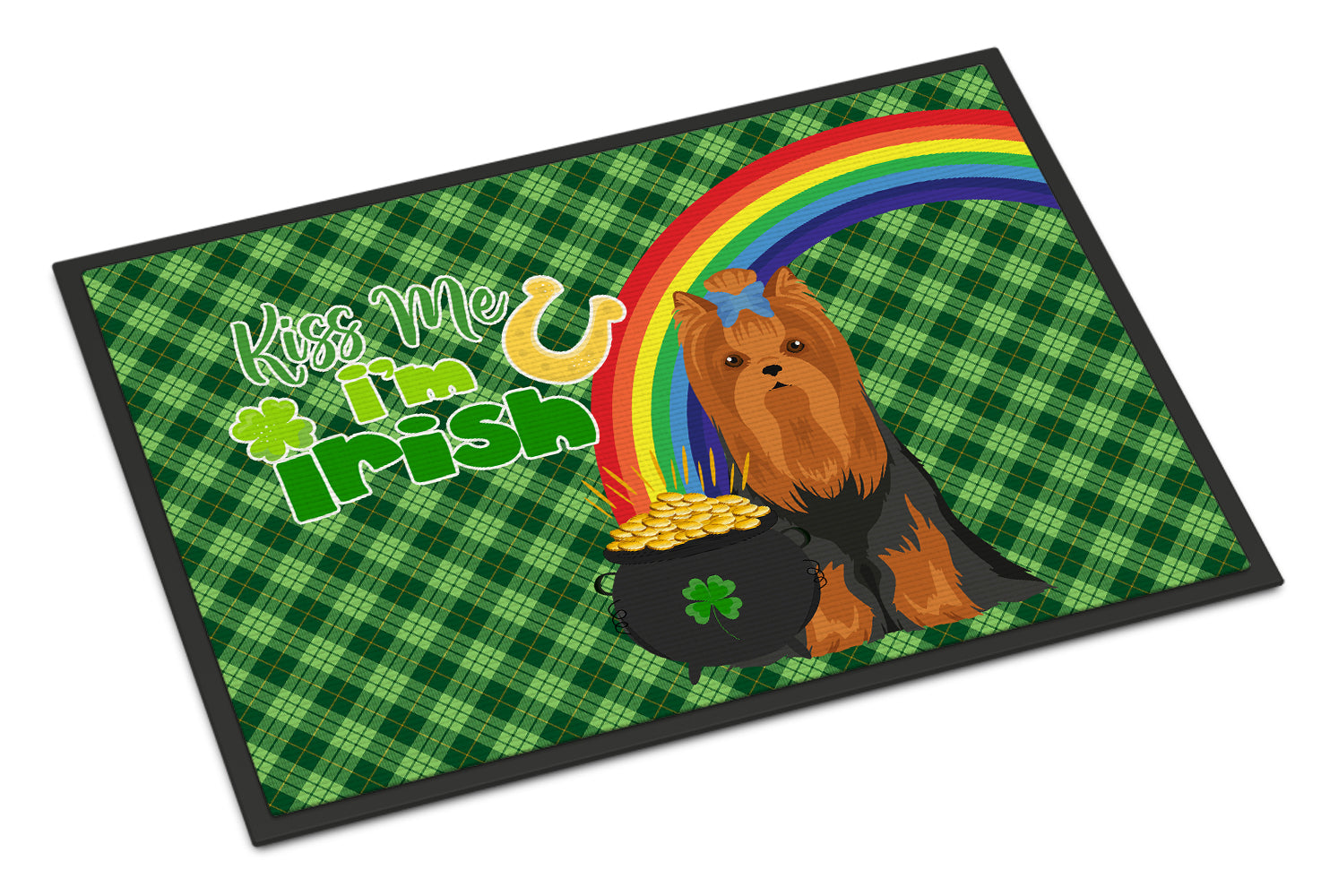 Buy this Black and Tan Full Coat Yorkshire Terrier St. Patrick's Day Indoor or Outdoor Mat 24x36