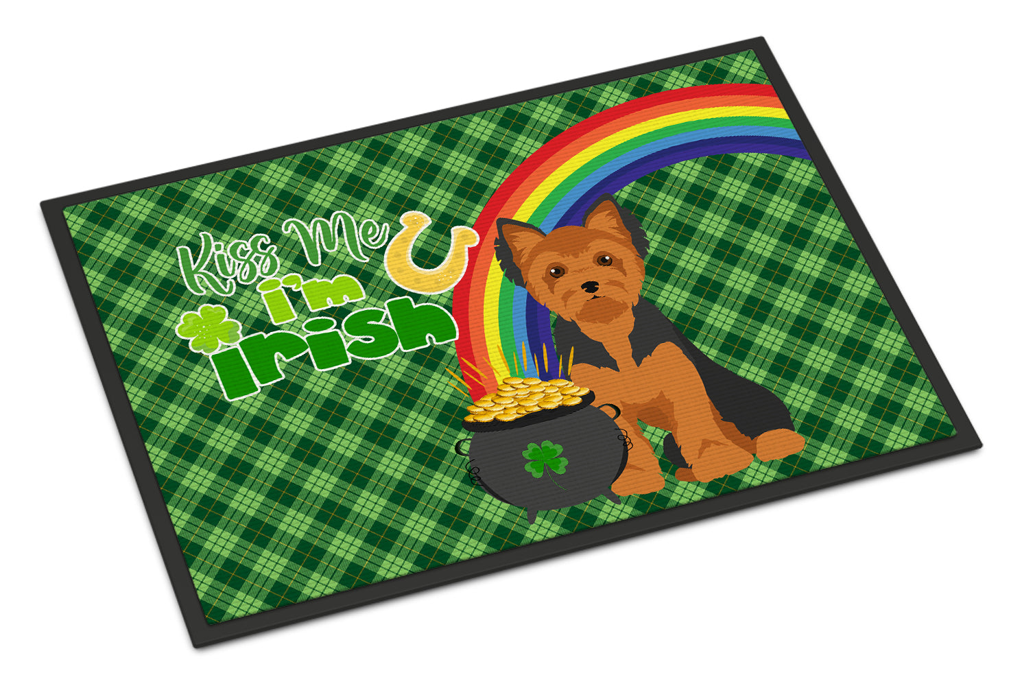 Buy this Black and Tan Puppy Cut Yorkshire Terrier St. Patrick's Day Indoor or Outdoor Mat 24x36
