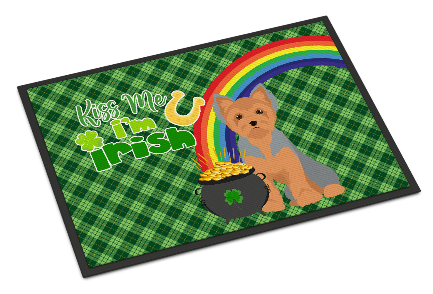Buy this Blue and Tan Puppy Cut Yorkshire Terrier St. Patrick's Day Indoor or Outdoor Mat 24x36