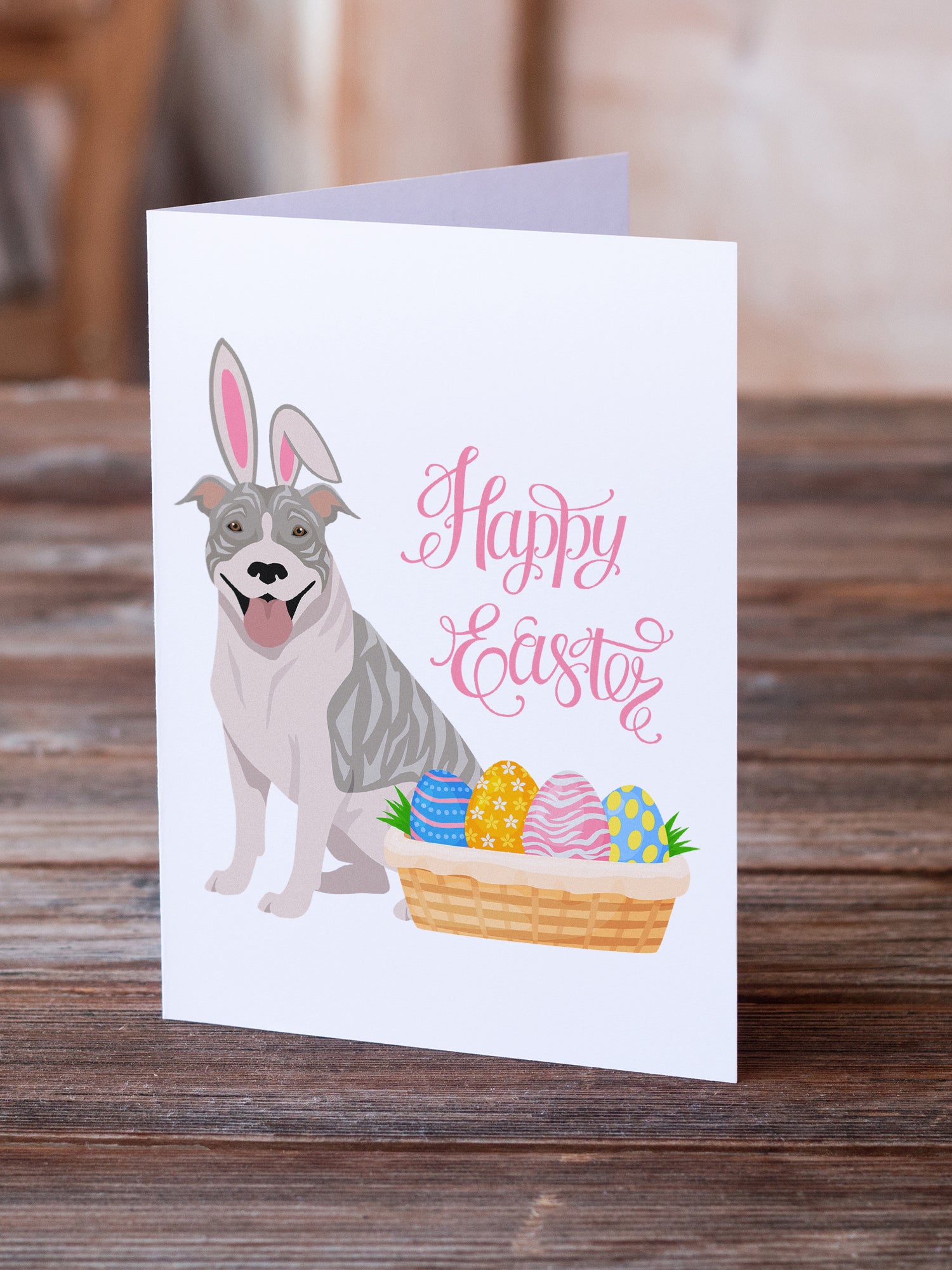 Buy this Blue Brindle Pit Bull Terrier Easter Greeting Cards and Envelopes Pack of 8