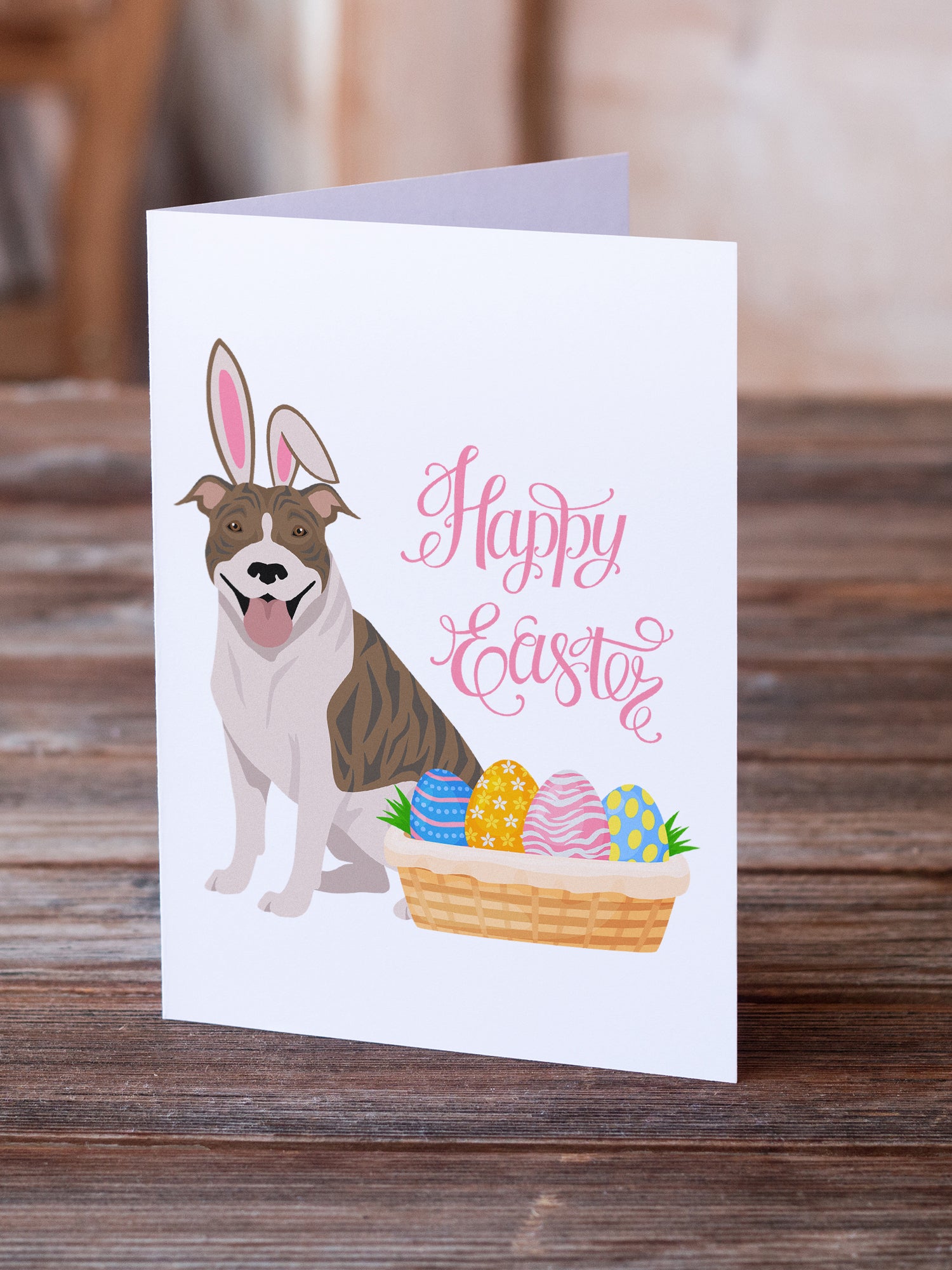Buy this Fawn Brindle Pit Bull Terrier Easter Greeting Cards and Envelopes Pack of 8
