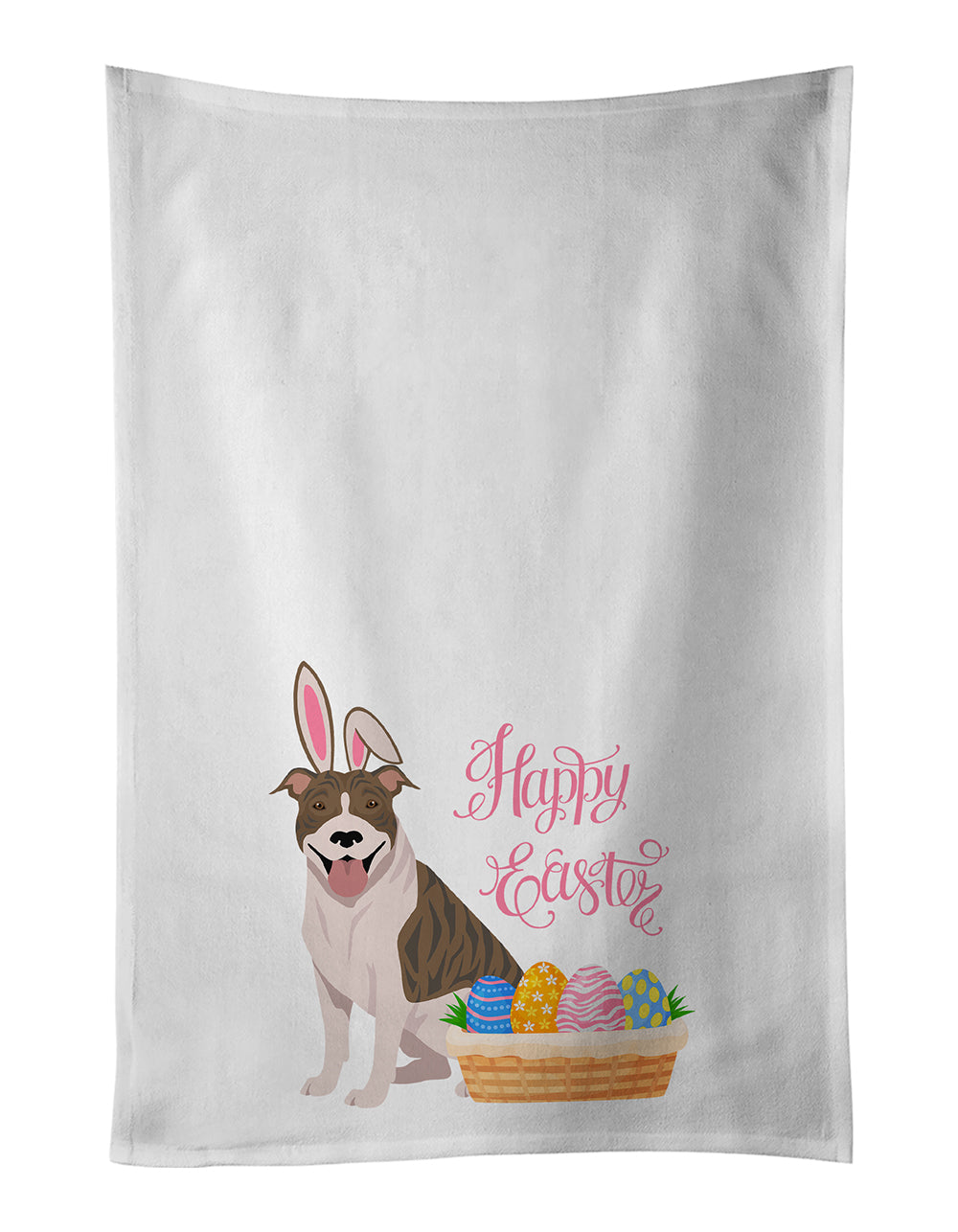 Buy this Fawn Brindle Pit Bull Terrier Easter White Kitchen Towel Set of 2 Dish Towels