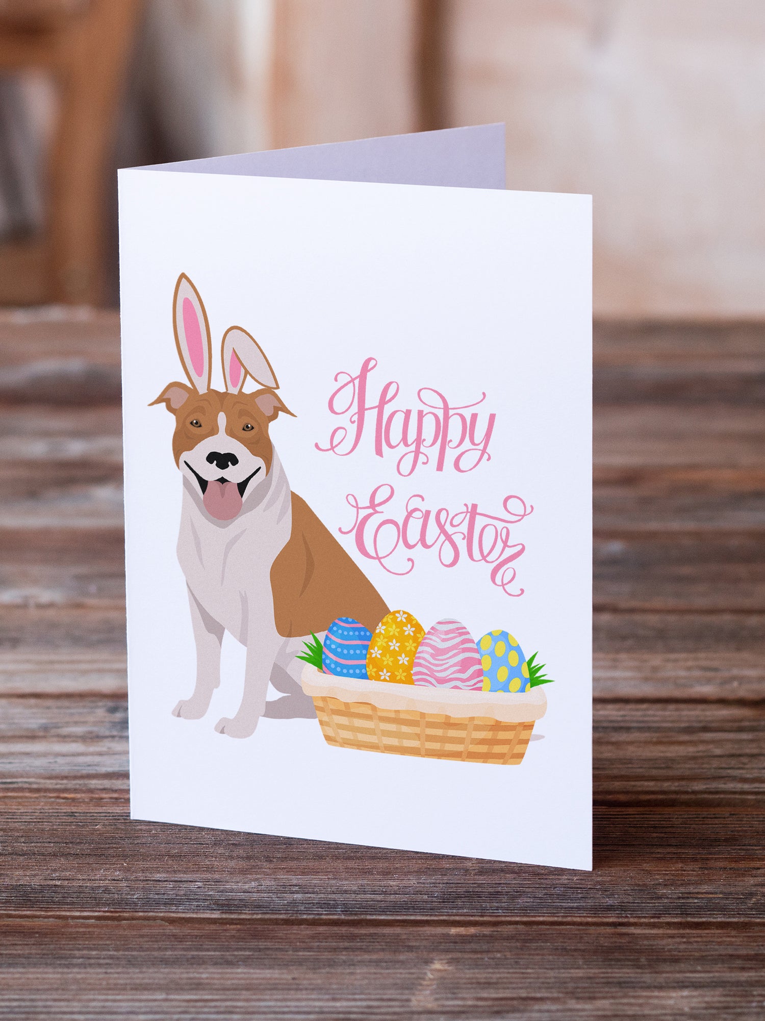 Buy this Red and White Pit Bull Terrier Easter Greeting Cards and Envelopes Pack of 8