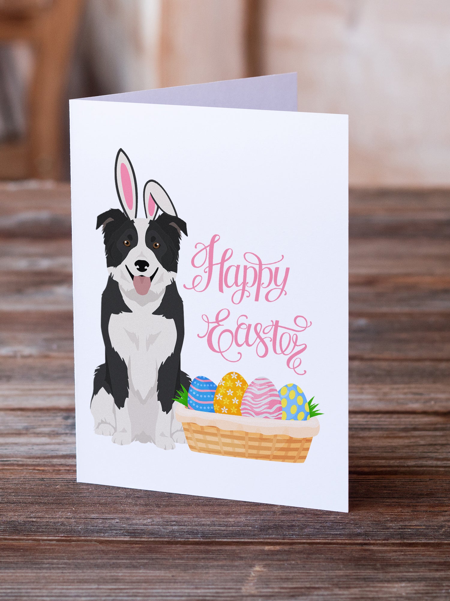 Buy this Black and White Border Collie Easter Greeting Cards and Envelopes Pack of 8