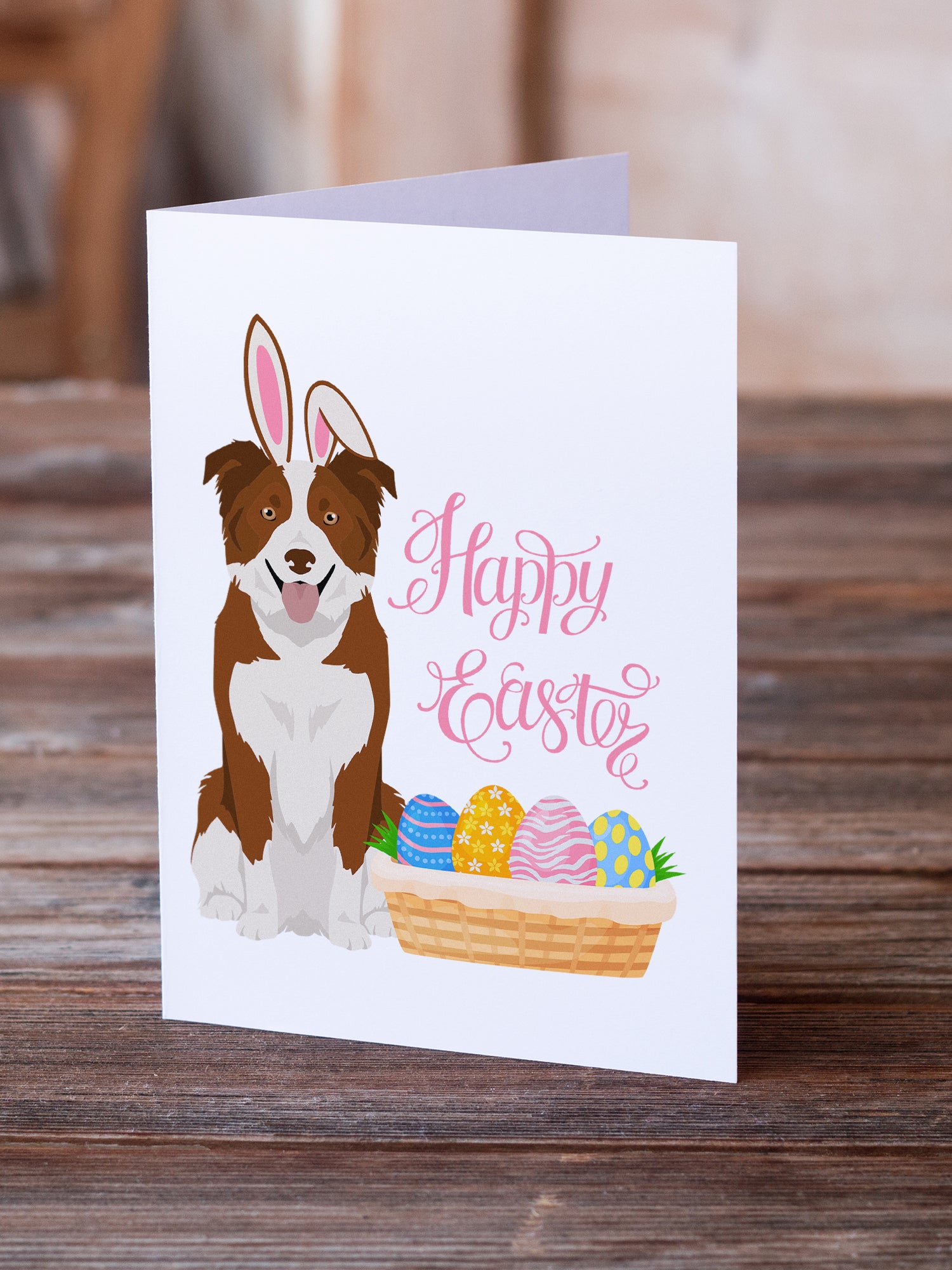 Buy this Red and White Border Collie Easter Greeting Cards and Envelopes Pack of 8