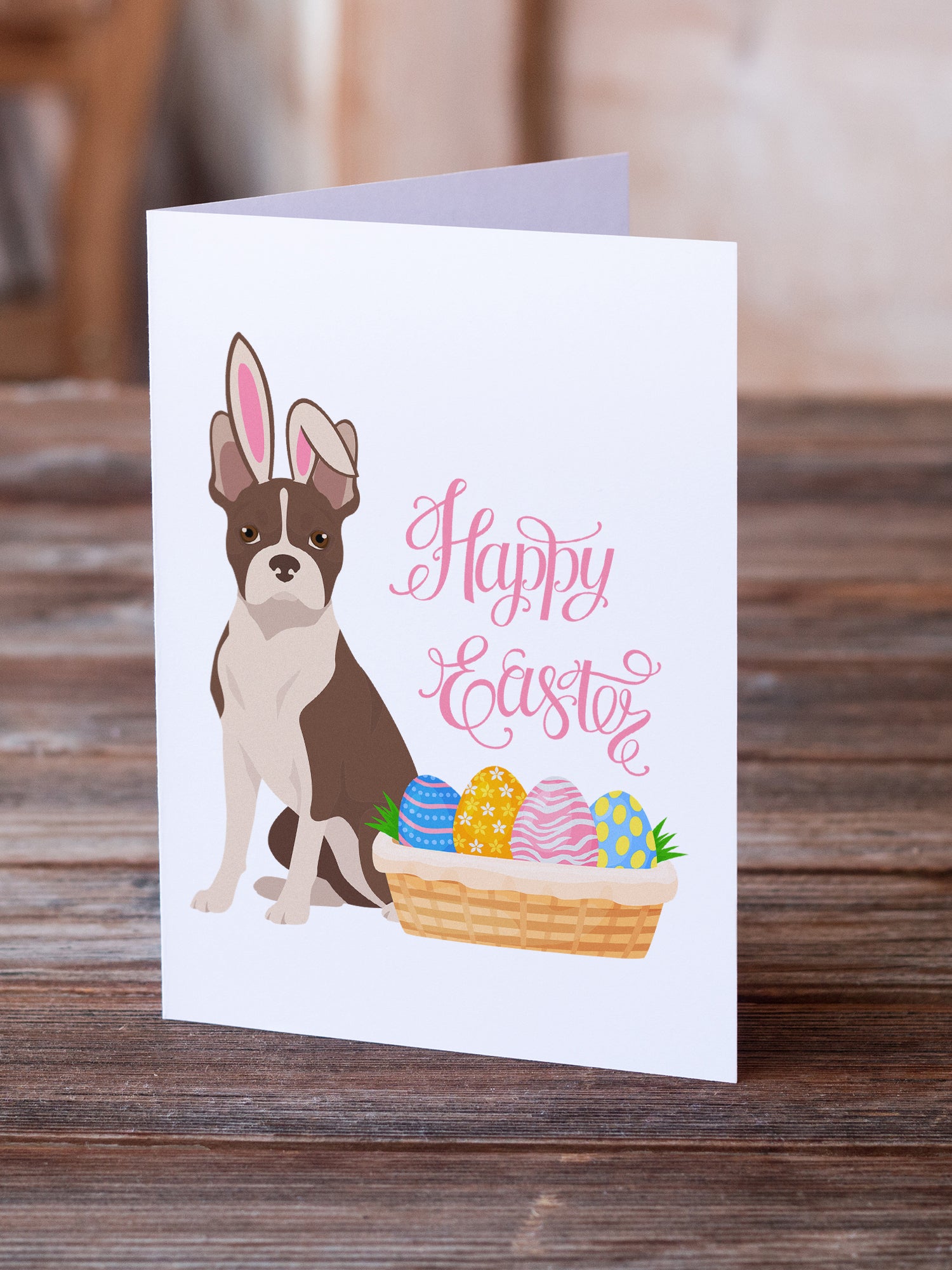 Buy this Red Boston Terrier Easter Greeting Cards and Envelopes Pack of 8
